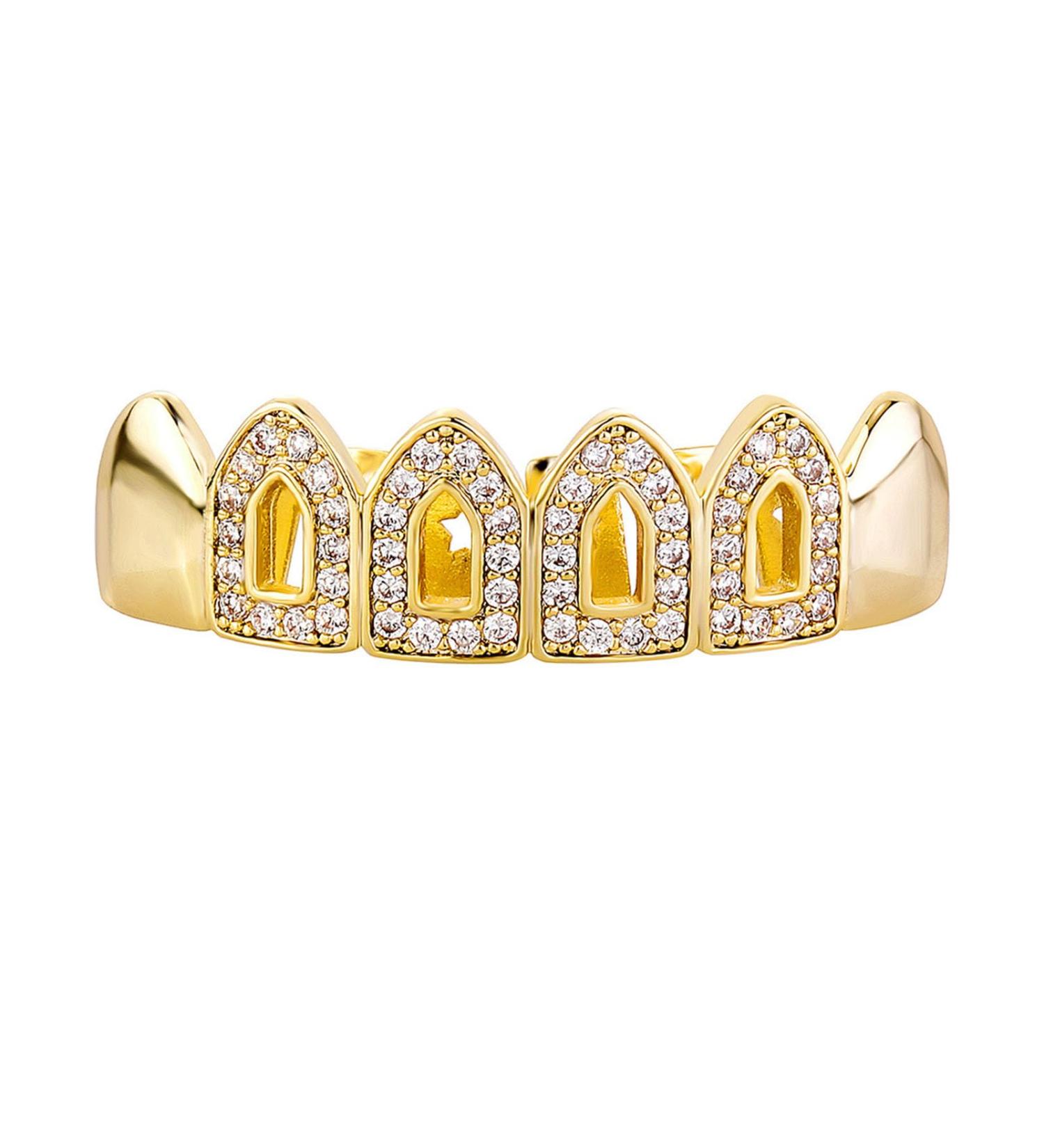 Hip Hop Grills Gold Plated Vampire Grills with Iced Out Zircon Halloween Cosplay Party Tooth Rapper Gift for Women Men - Buy Online on GoSupps.com
