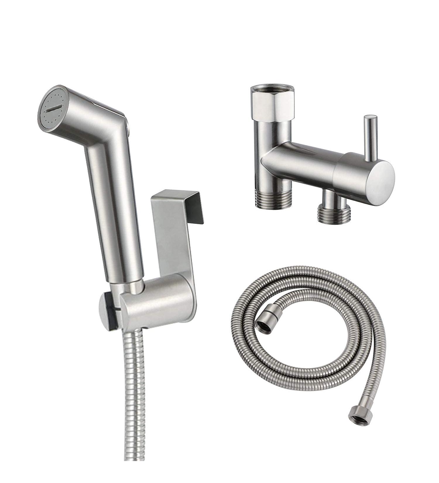 Bidet Sprayer for Toilet Pressure Adjust Bidet Wand  Double Shut-Off Brass Valve Brushed Nickel - Buy Online on GoSupps.com