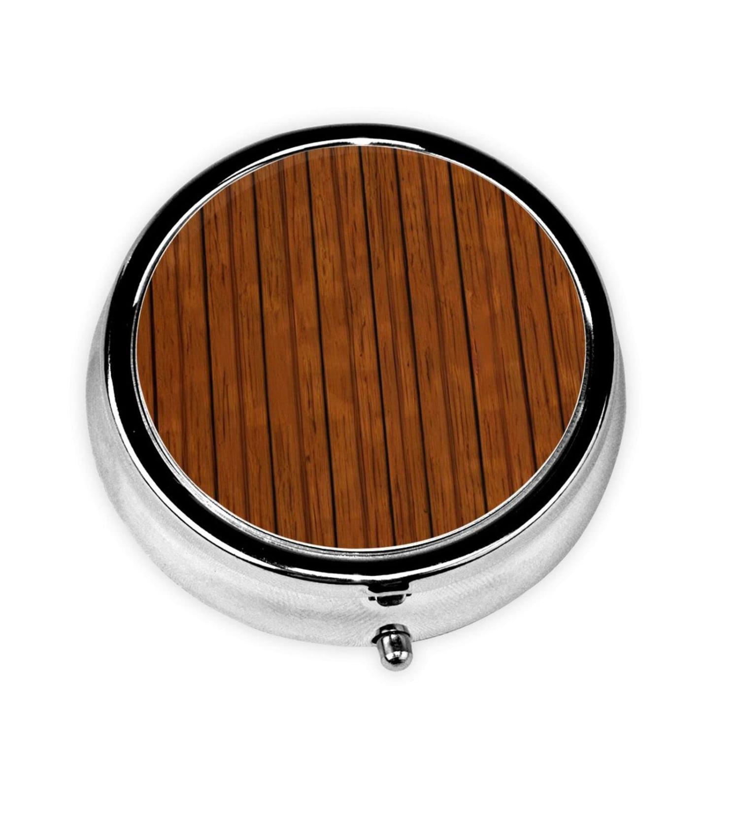 Brown Wood Pattern Round Pill Box | 3 Compartment Travel Organizer | Portable Pill Box for International Shipping - Buy Online on GoSupps.com