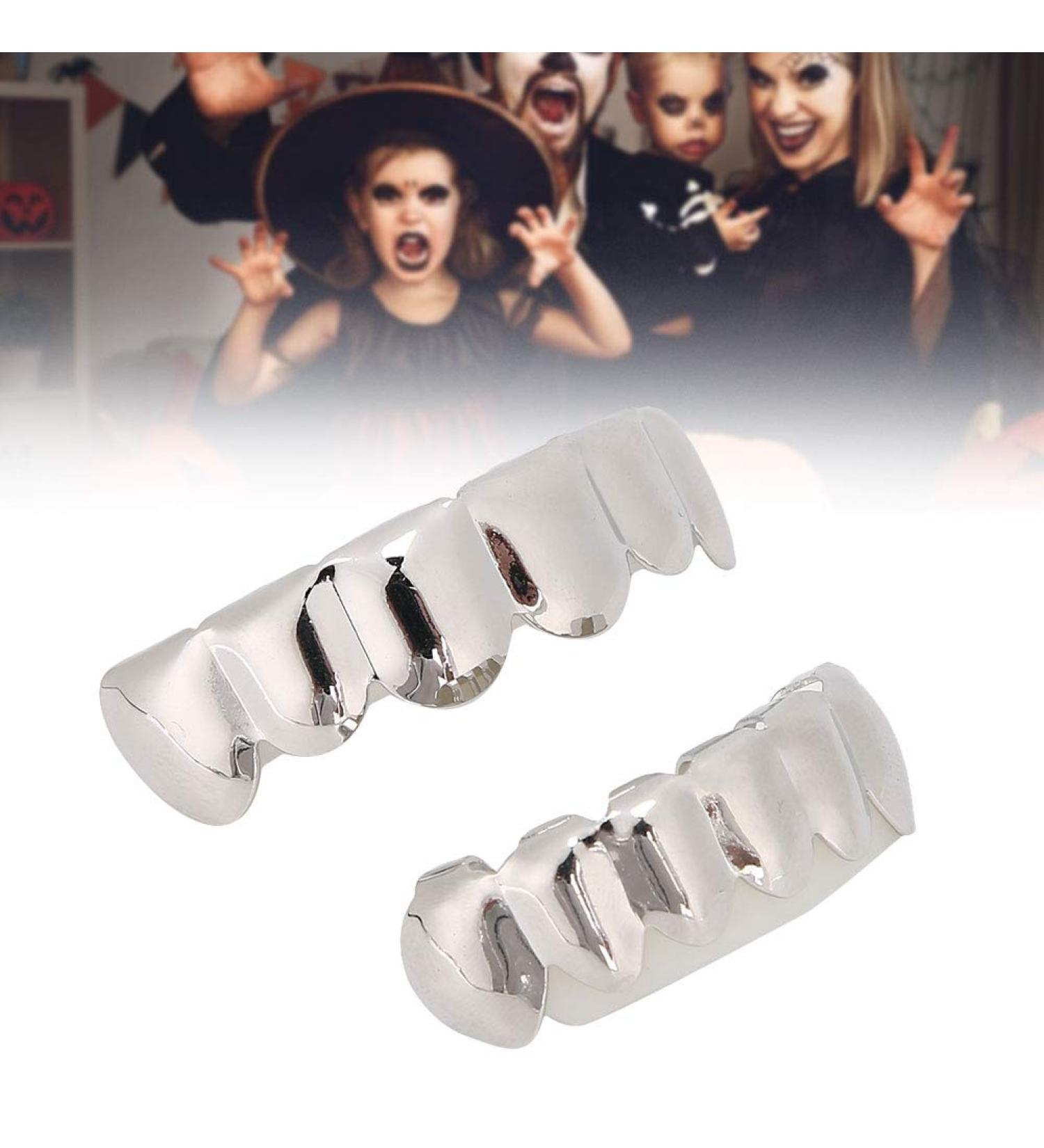 Shiny Silver Grillz for Halloween | Unique Teeth Decoration Jewelry Party Gift - Buy Online on GoSupps.com
