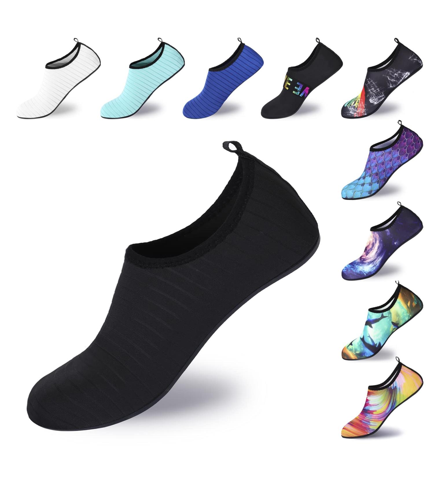 BowenBo Barefoot Water Sports Aqua Socks | Women's 7.5-8.5 Men's 6-7 | Black - Buy Online on GoSupps.com