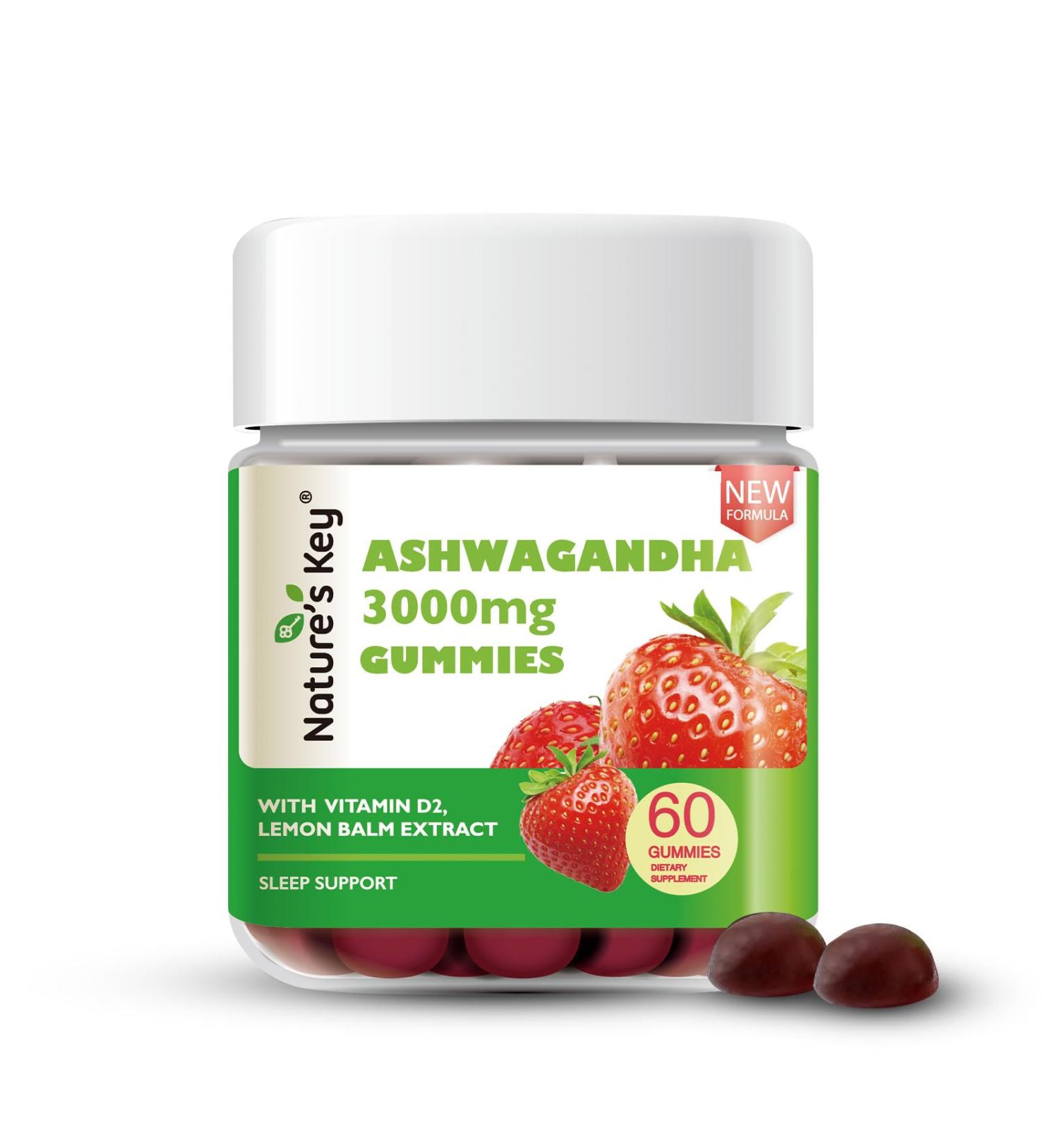 Nature's Key Upgraded 2.0 Ashwagandha Gummies, 3000mg Extra Potency Ashwagandha Supplement | with Vitamin D2, Lemon Balm, & Black Pepper ,for Stress Relief and Good Sleep (60 Count, Pack of 1) - Buy Online on GoSupps.com