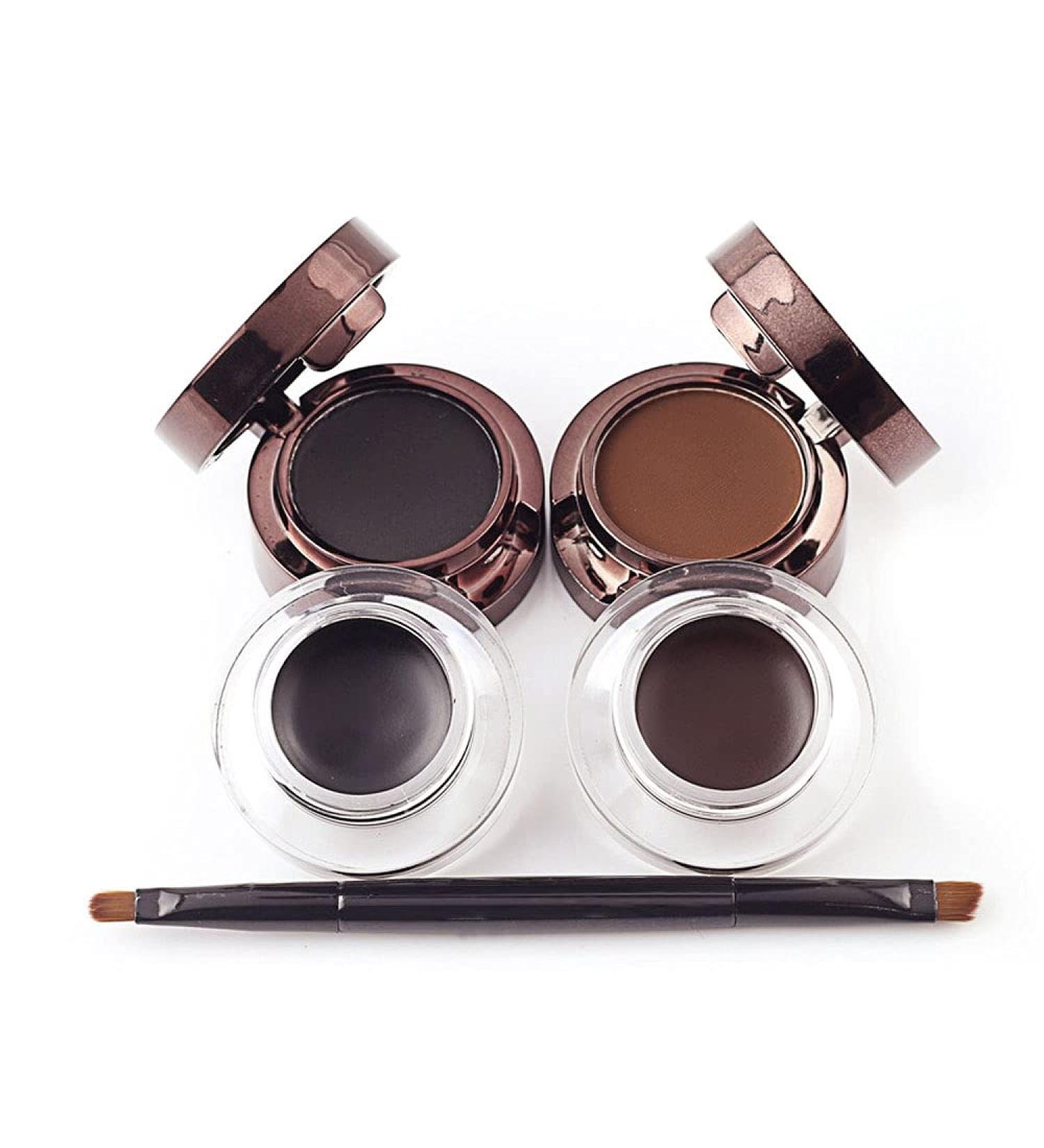 Maketopyzn Waterproof Dual-Ended Eyeliner Gel & Eyebrow Powder Set - Long-Lasting Double Colors (Black+Brown) with Mirror and Brush - Buy Online on GoSupps.com