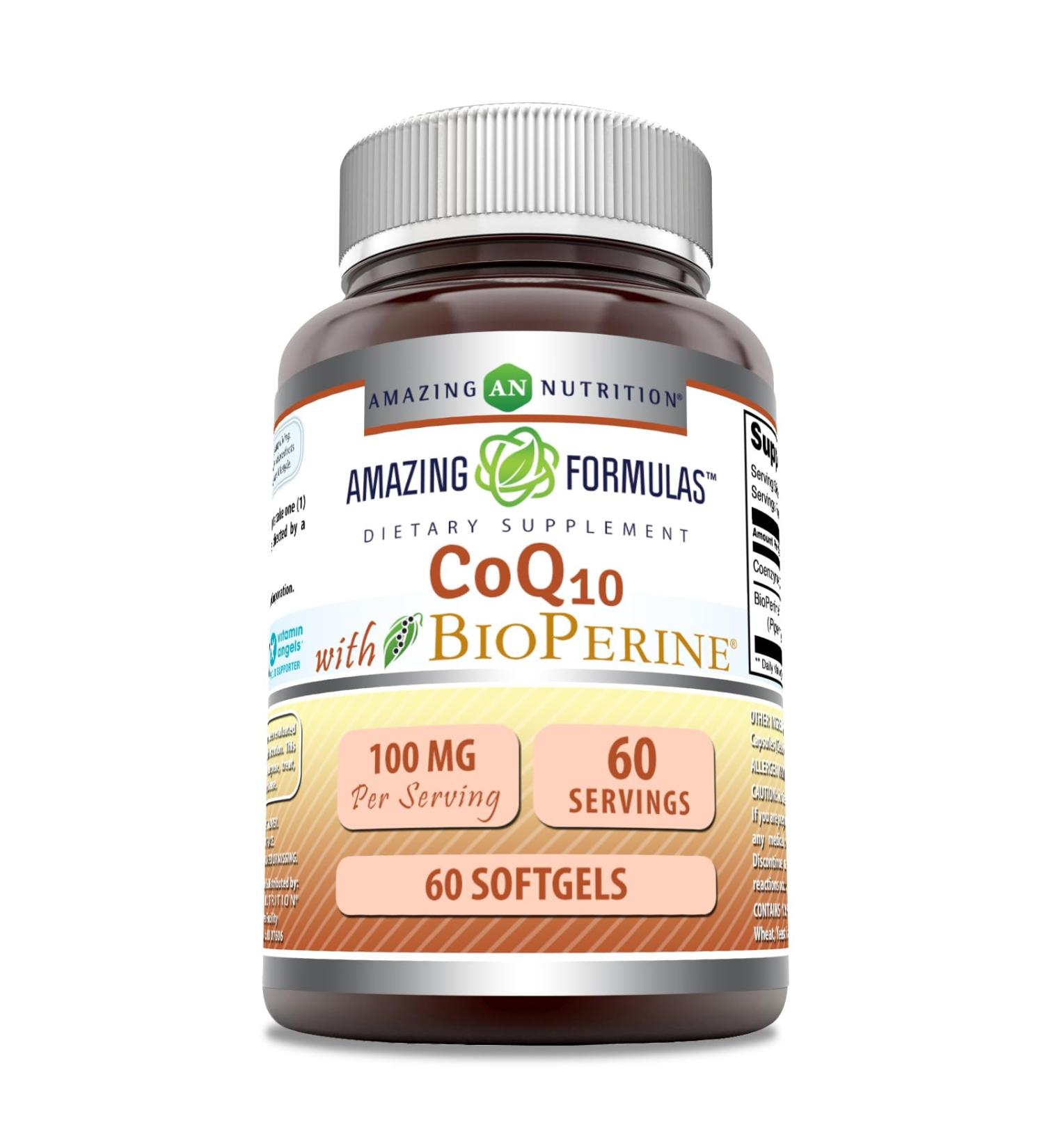 Amazing Formulas CoQ10 with Bioperine Supplement | 60 Softgels | 100 Mg Per Serving | Non-GMO| Gluten Free | Made in USA 100 Mg 60 Count (Pack of 1)