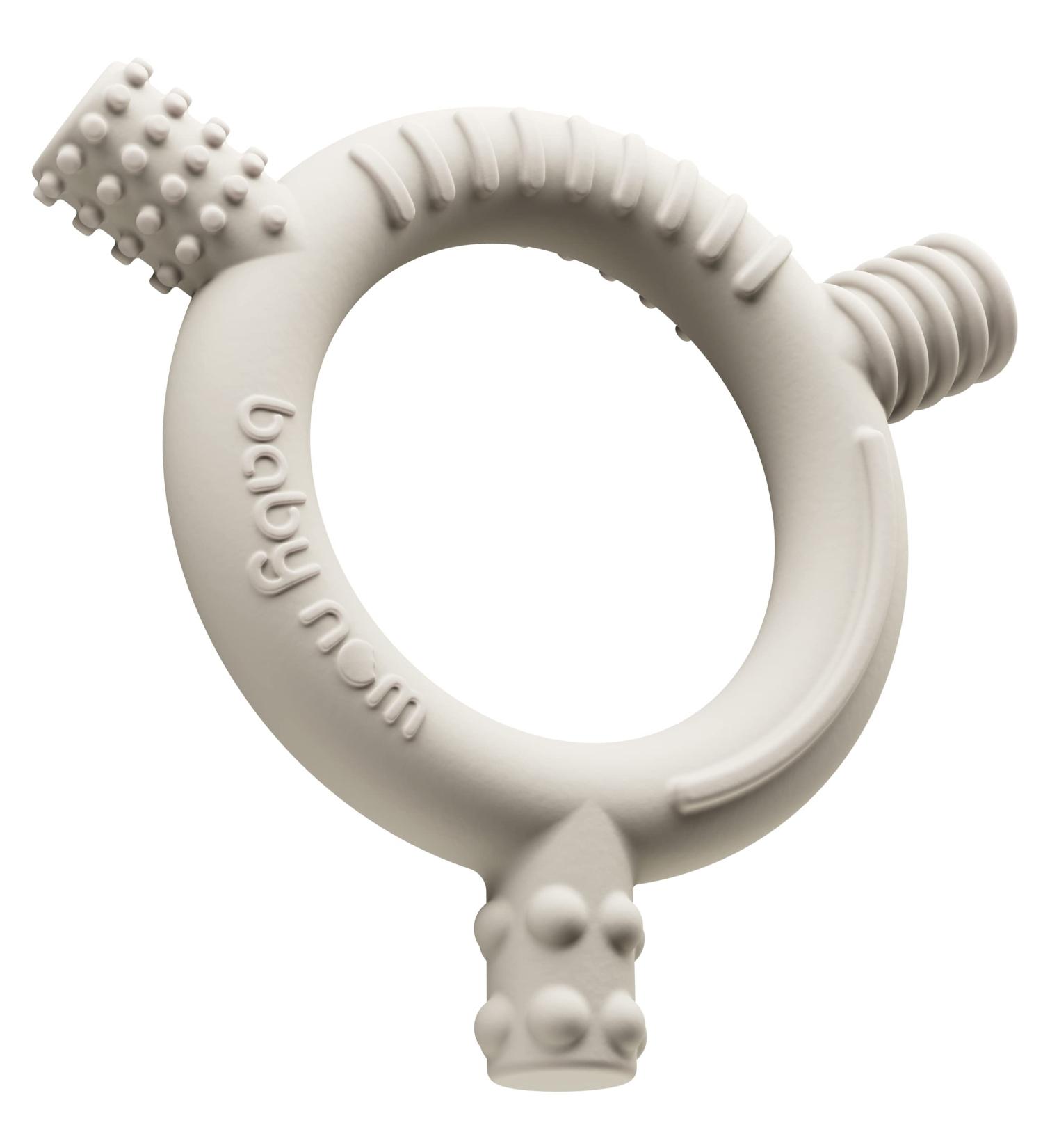 Baby Nom 100% Food Grade Silicone Teething Toy - Freezable & Multi-Textured Infant Teething Ring - BPA Free Teether in Cream White - Buy Online on GoSupps.com
