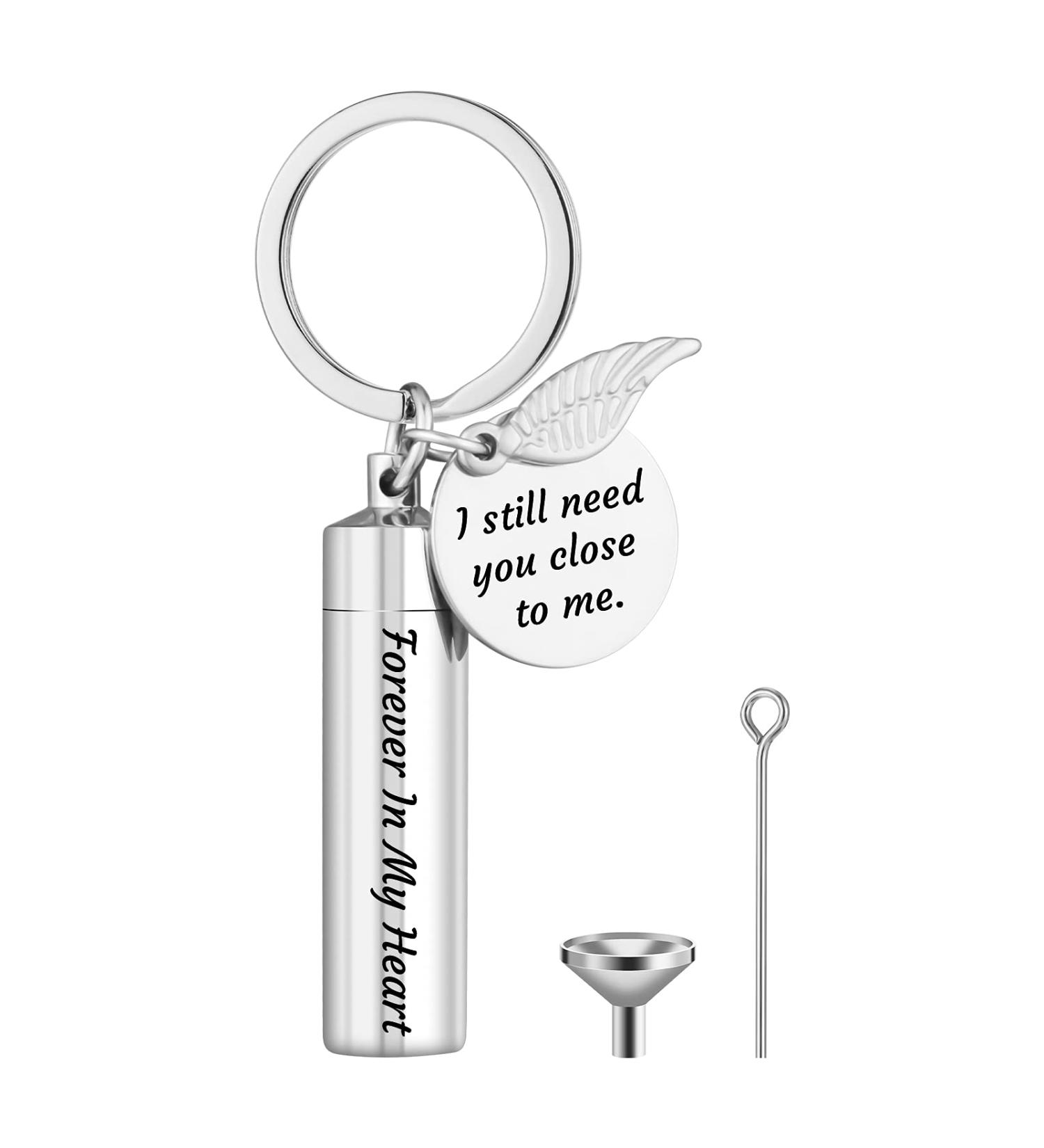 Nibana Personalized Urn Keychain for Ashes Cylinder Cremation Jewelry Memorial Pendant with Angel Wing Charm for Man Women Pet - Buy Online on GoSupps.com
