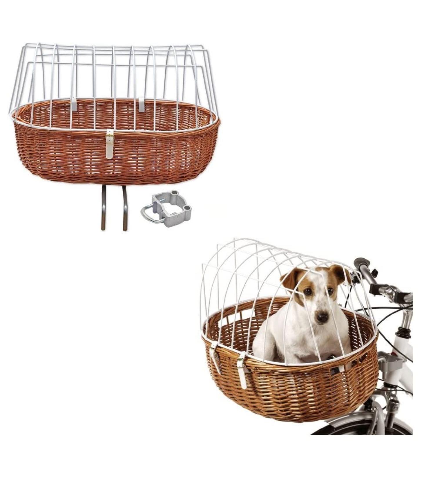 Aum ller Wicker Bicycle Basket - Traffic-Safe Easily Mountable - Carries Up to 12kg - Your Pet will be Perfectly Secure Allowing you to Ride Worry-Free (52 x 38 x 39 cm (L x W x H))