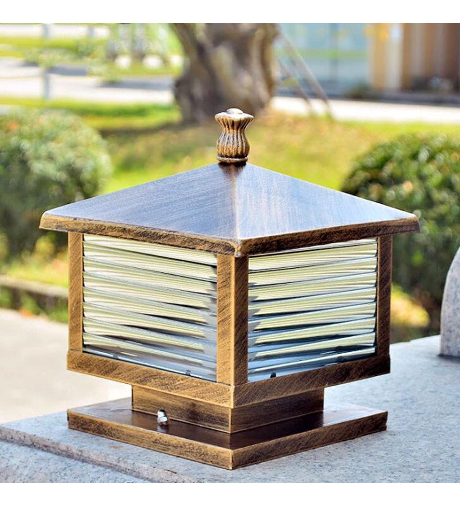 Vintage Industrial Aluminum Bollard Light Waterproof Outdoor Solar Post Light Courtyard Garden Stigma Light - Buy Online on GoSupps.com