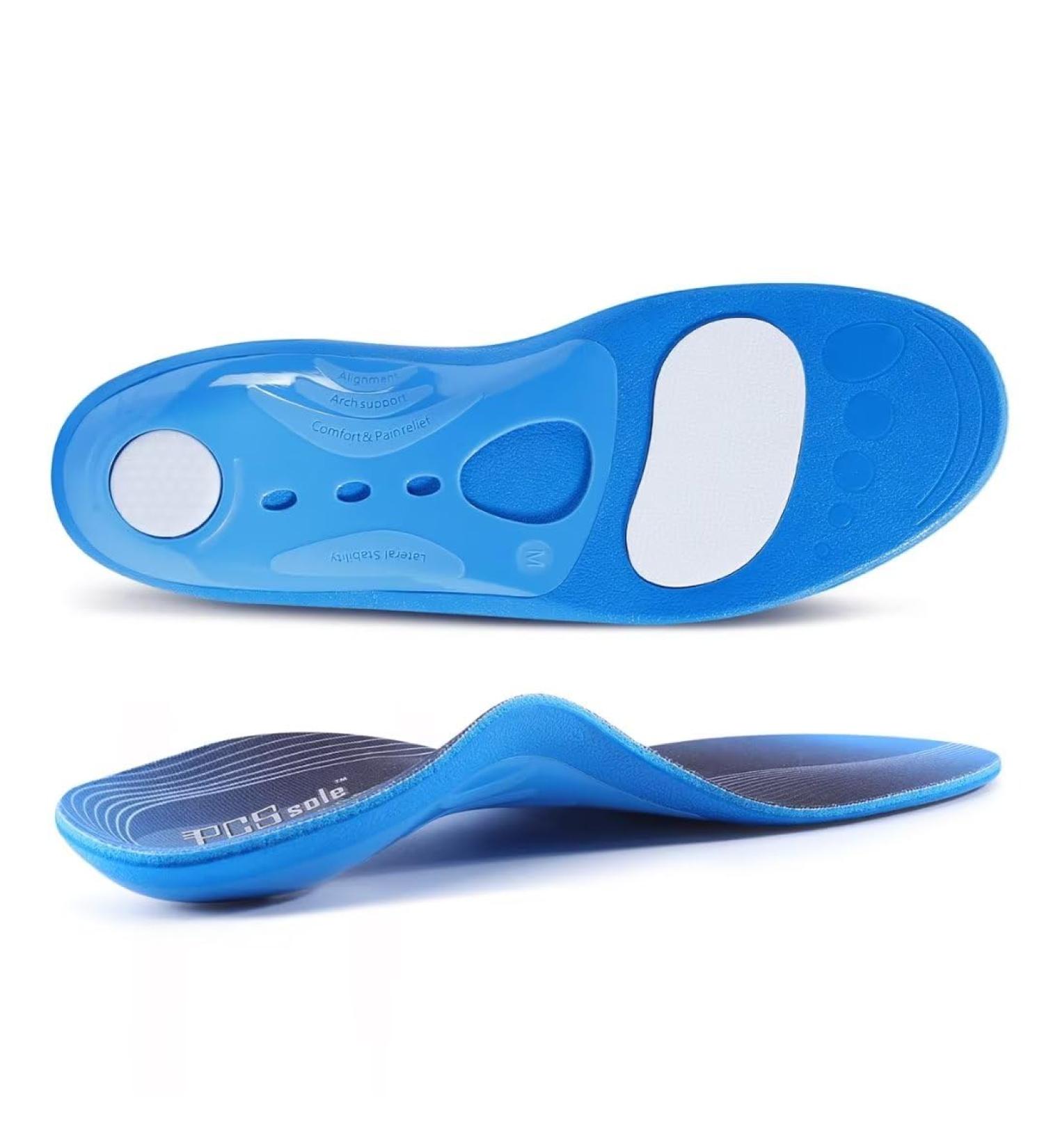 PCSsole Orthotic High Arch Support Insoles - Gel Sport Insert for Flat Feet, Plantar Fasciitis, Feet Pain - Over Pronation - Work Boots - Men and Women - Size: S (Women 6-7.5) 26cm - Blue - Buy Online on GoSupps.com