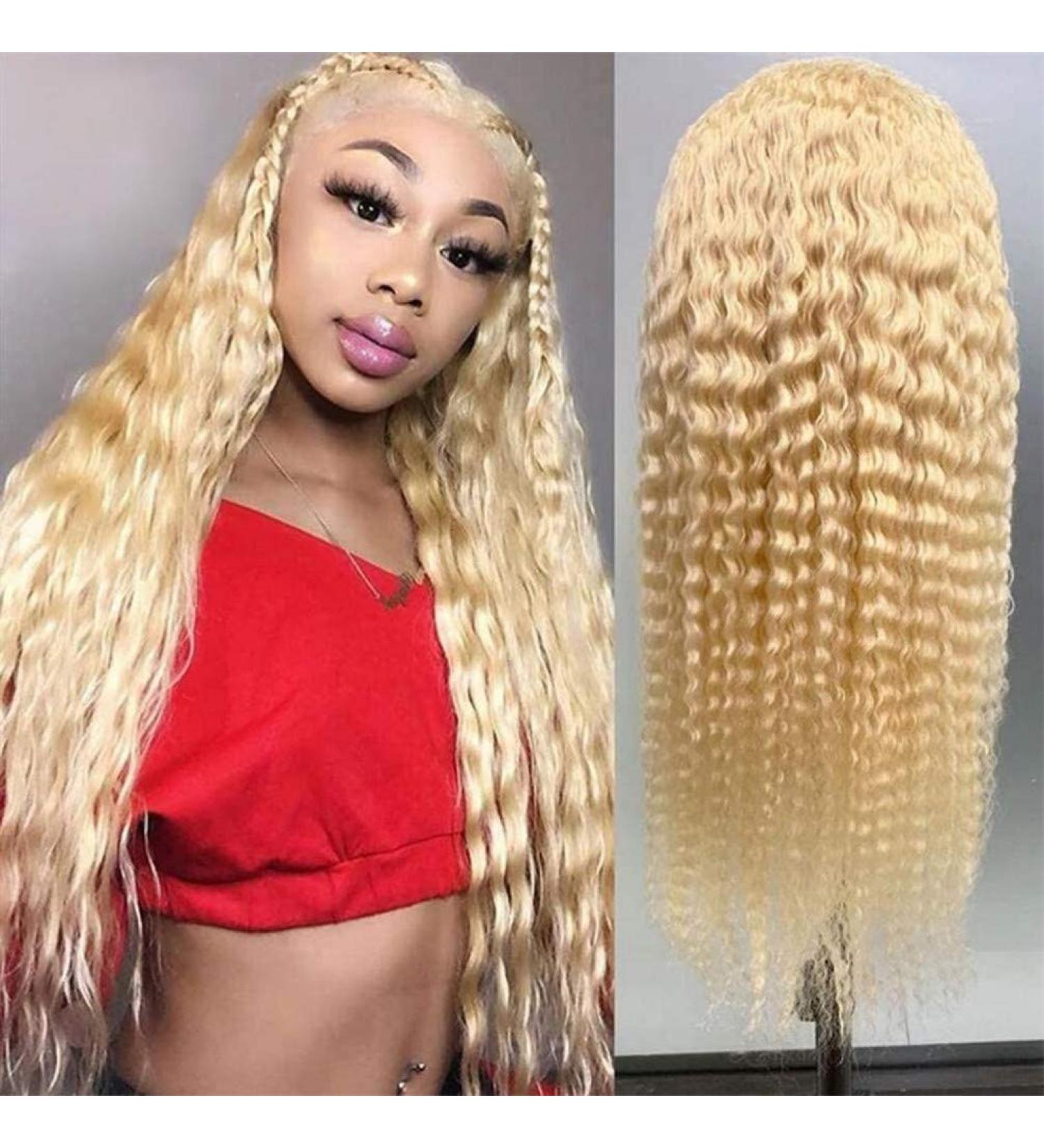 Blonde 13x4 Lace Front Wig Curly Transparent Brazilian Remy Real Hair for Black Women | 150% Density | 24 Inches - Buy Online on GoSupps.com