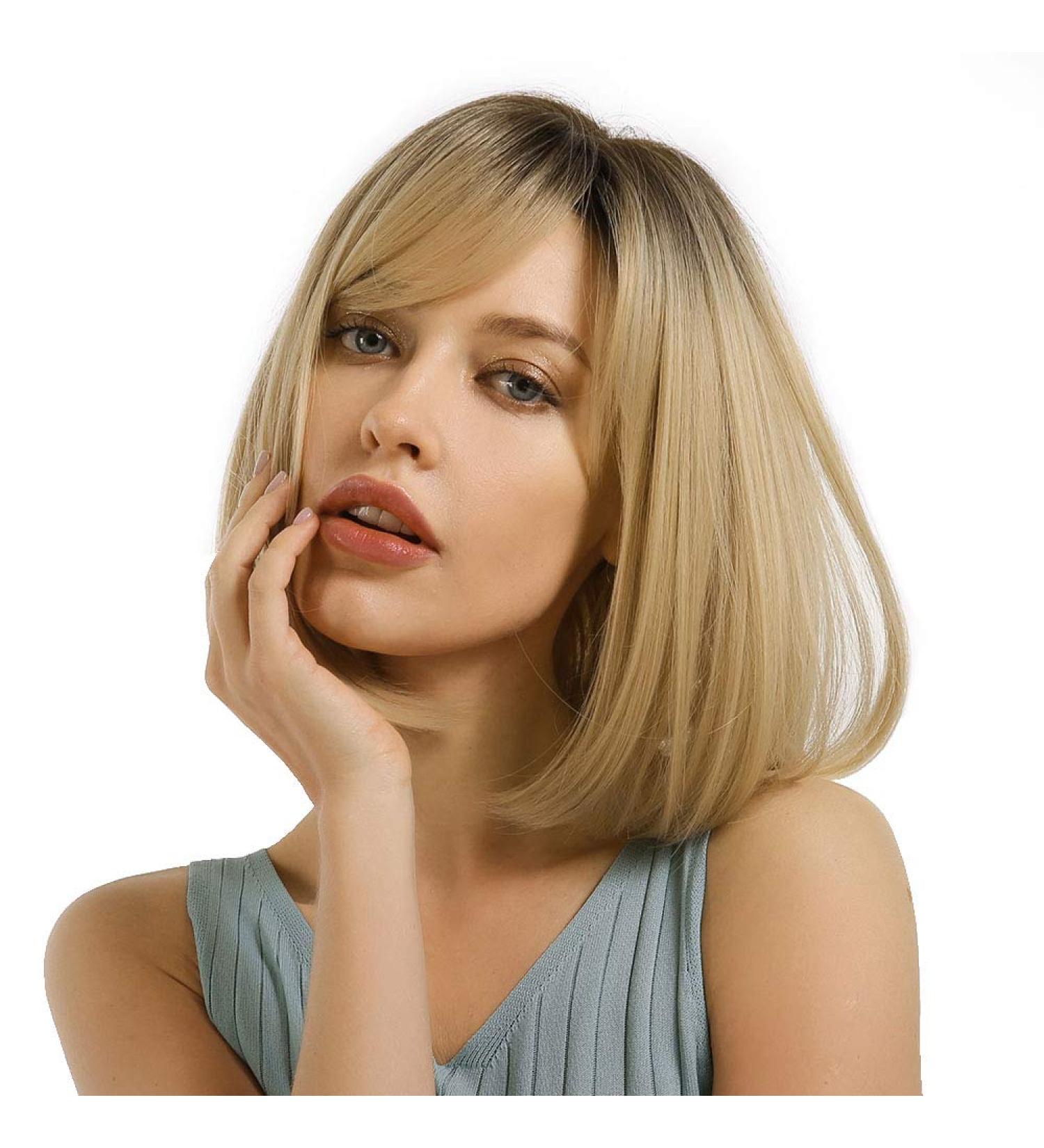 Morica Ombre Blonde Wig with Bangs - 14 Short Synthetic Bob for Women | Heat-Resistant, Perfect for Daily Wear & Parties - Buy Online on GoSupps.com