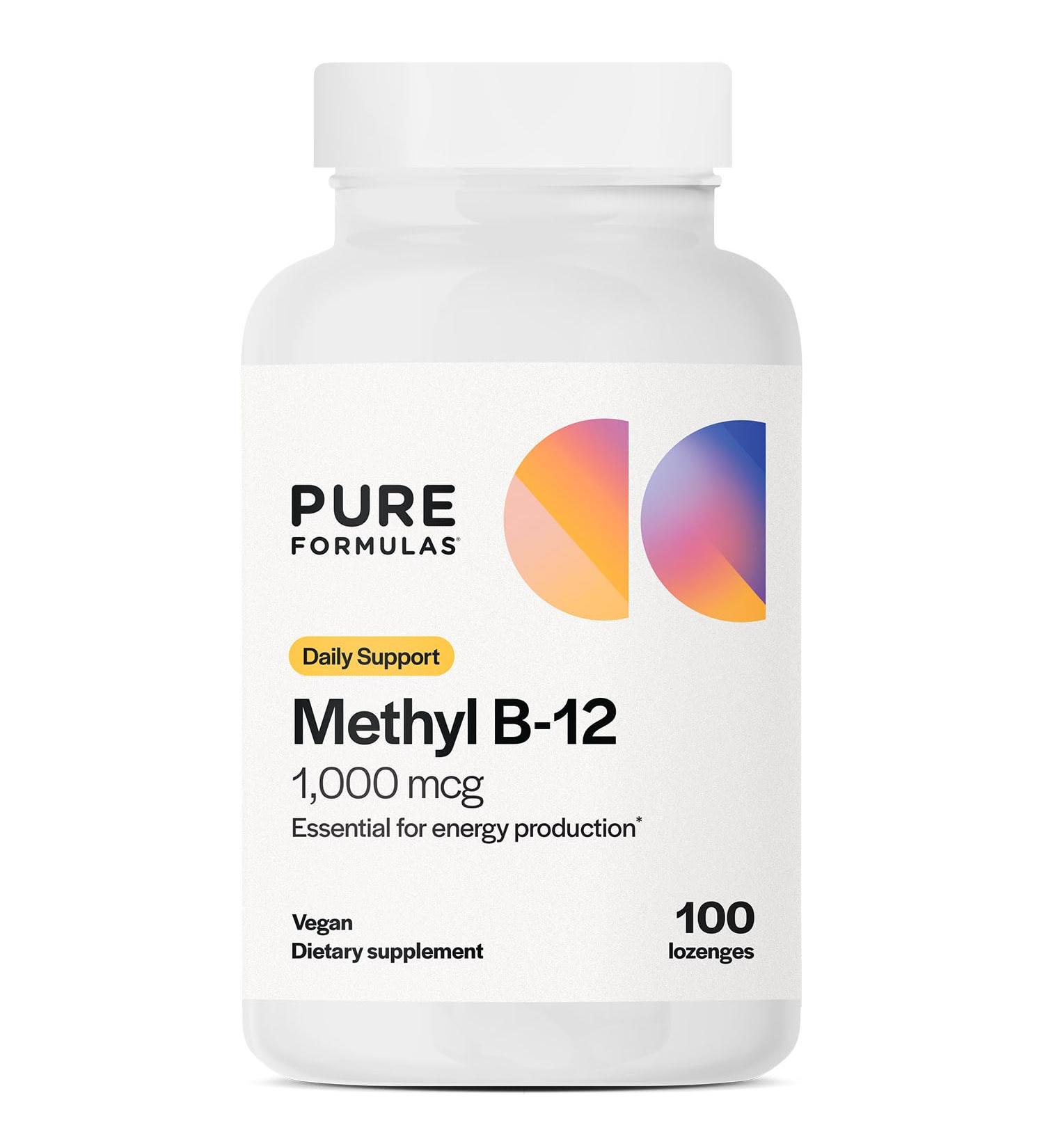 PureFormulas Methyl B12 Lozenges for Energy Boost & Nervous System Support, Vegan B12 Supplement with Methylcobalamin, Gluten-Free & Dairy-Free, Easy Absorption - 100 Count - Buy Online on GoSupps.com