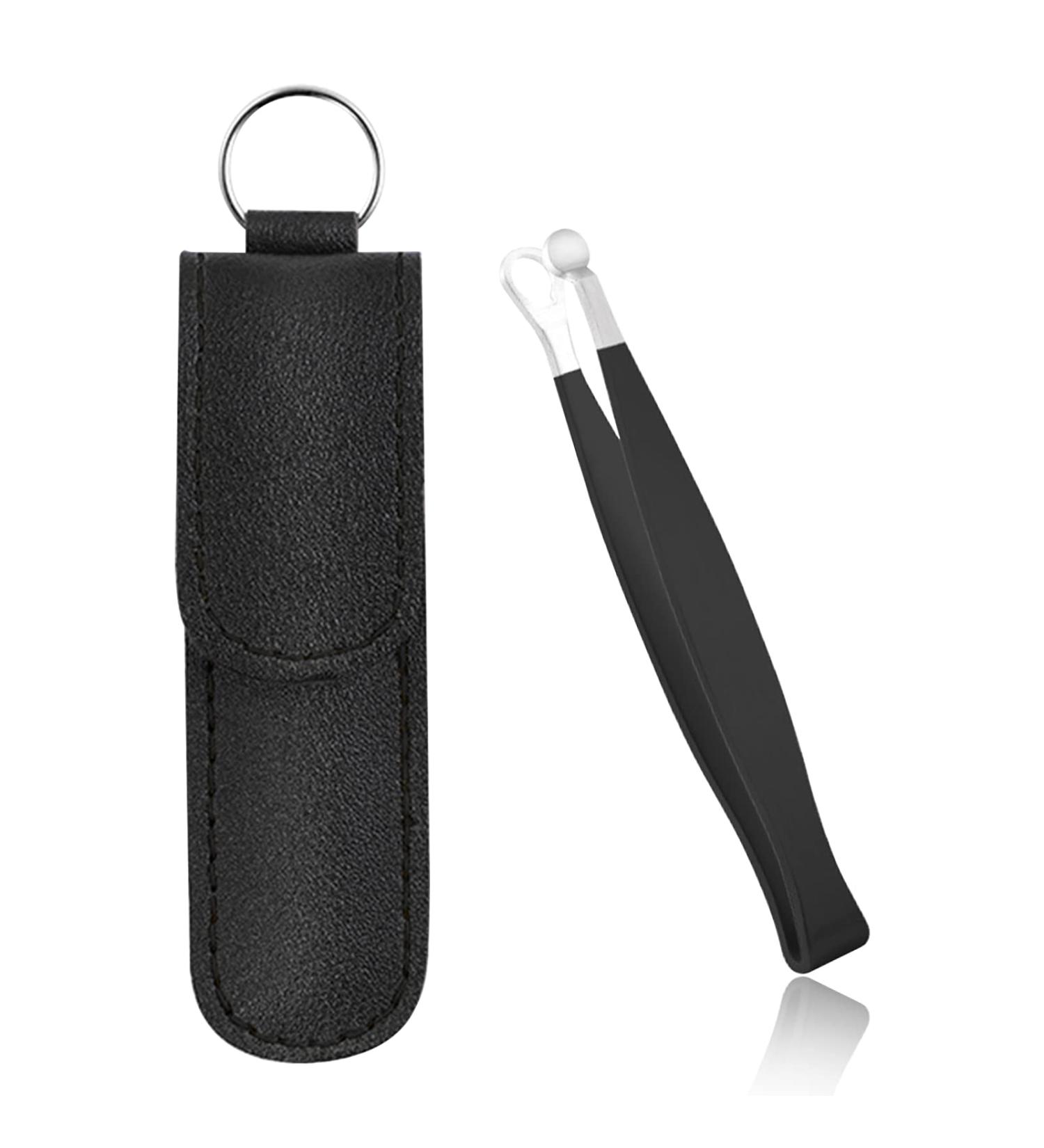 Nose Hair Trimming Tool with PU Leather Sleeve - Stainless Steel Clippers for Men and Women - Black - Buy Online on GoSupps.com