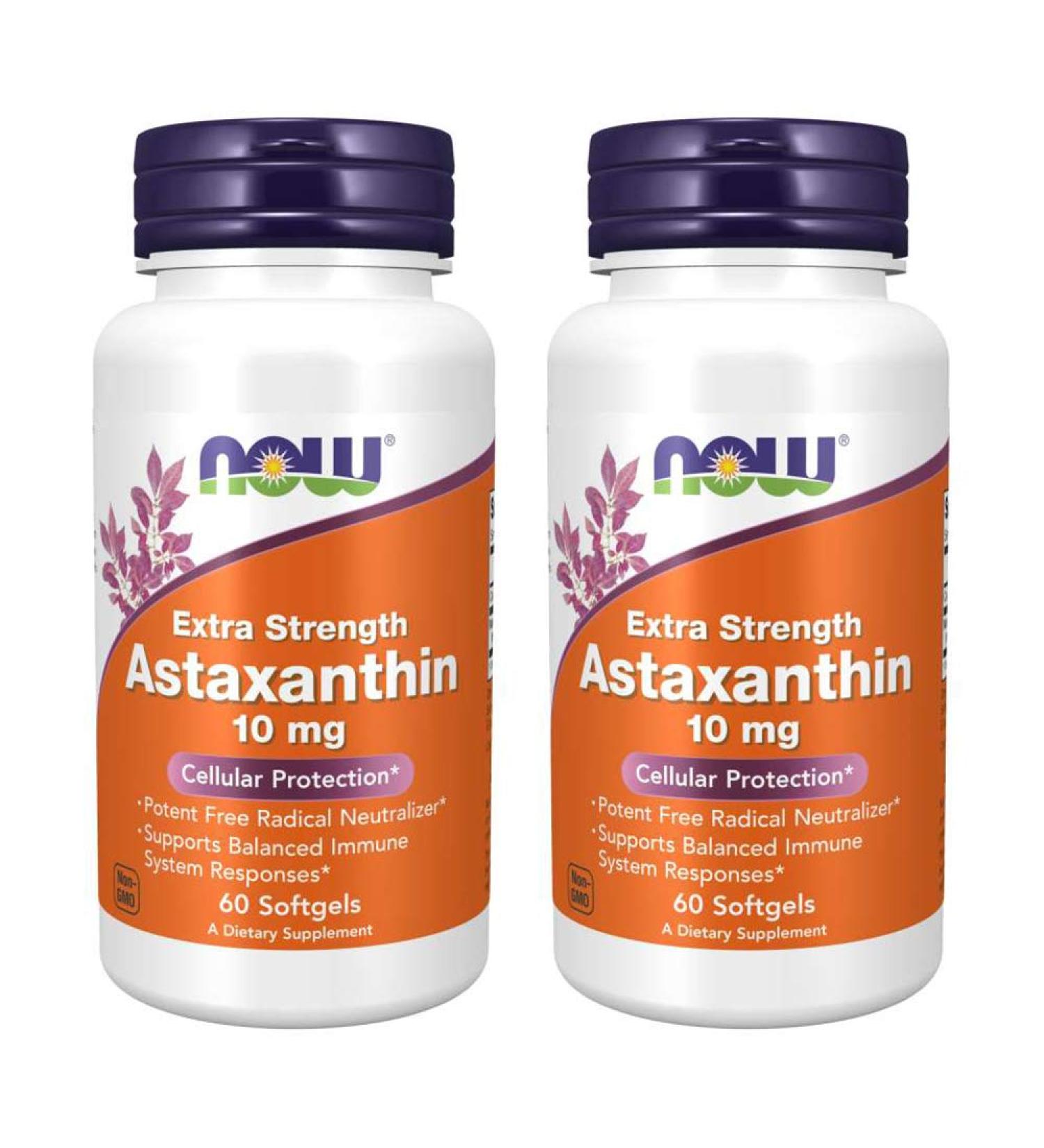 NOW Foods Astaxanthin 10mg 60 SoftGels (2 Pack) - Powerful Antioxidant Supplement - Buy Online on GoSupps.com