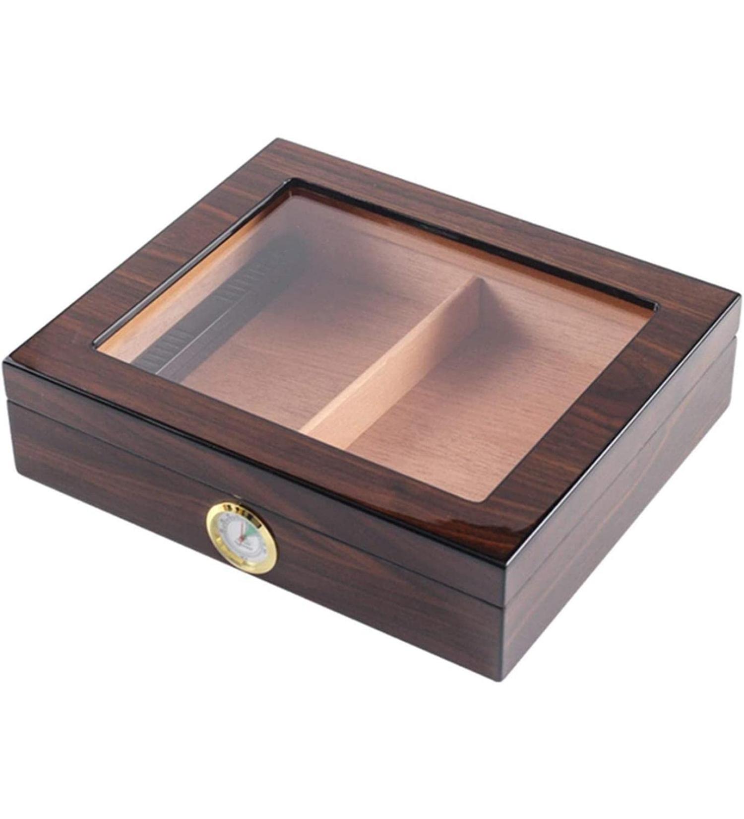 Portable Transparent Window Cedar Cigar Case Wood Travel Cigar Humidor Set with Humidifier Hygrometer Decorative Box - Buy Online on GoSupps.com