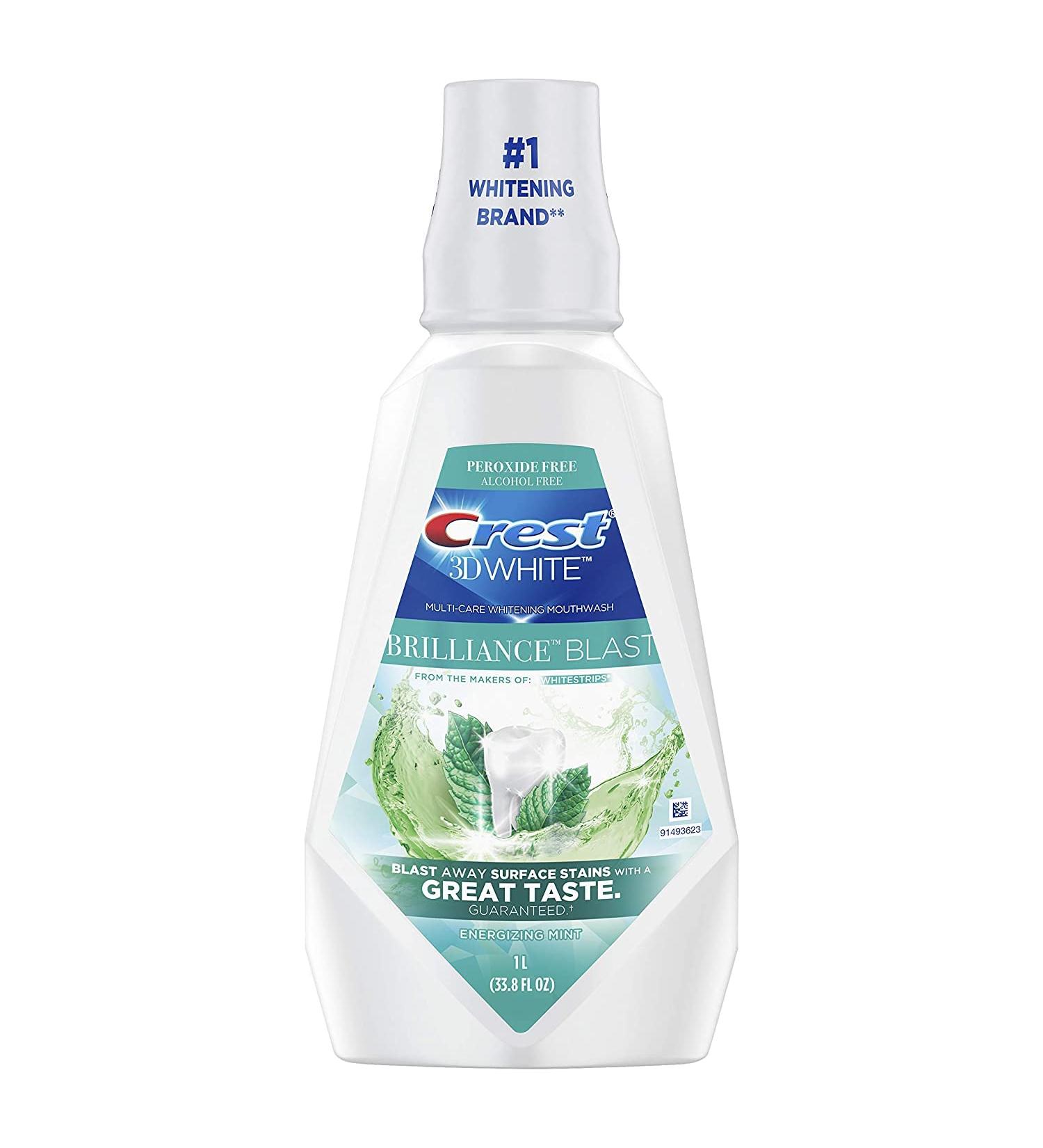 Crest 3D White Brilliance Blast Mouthwash, Energizing Mint, 1 L (33.8 Fl Oz)
