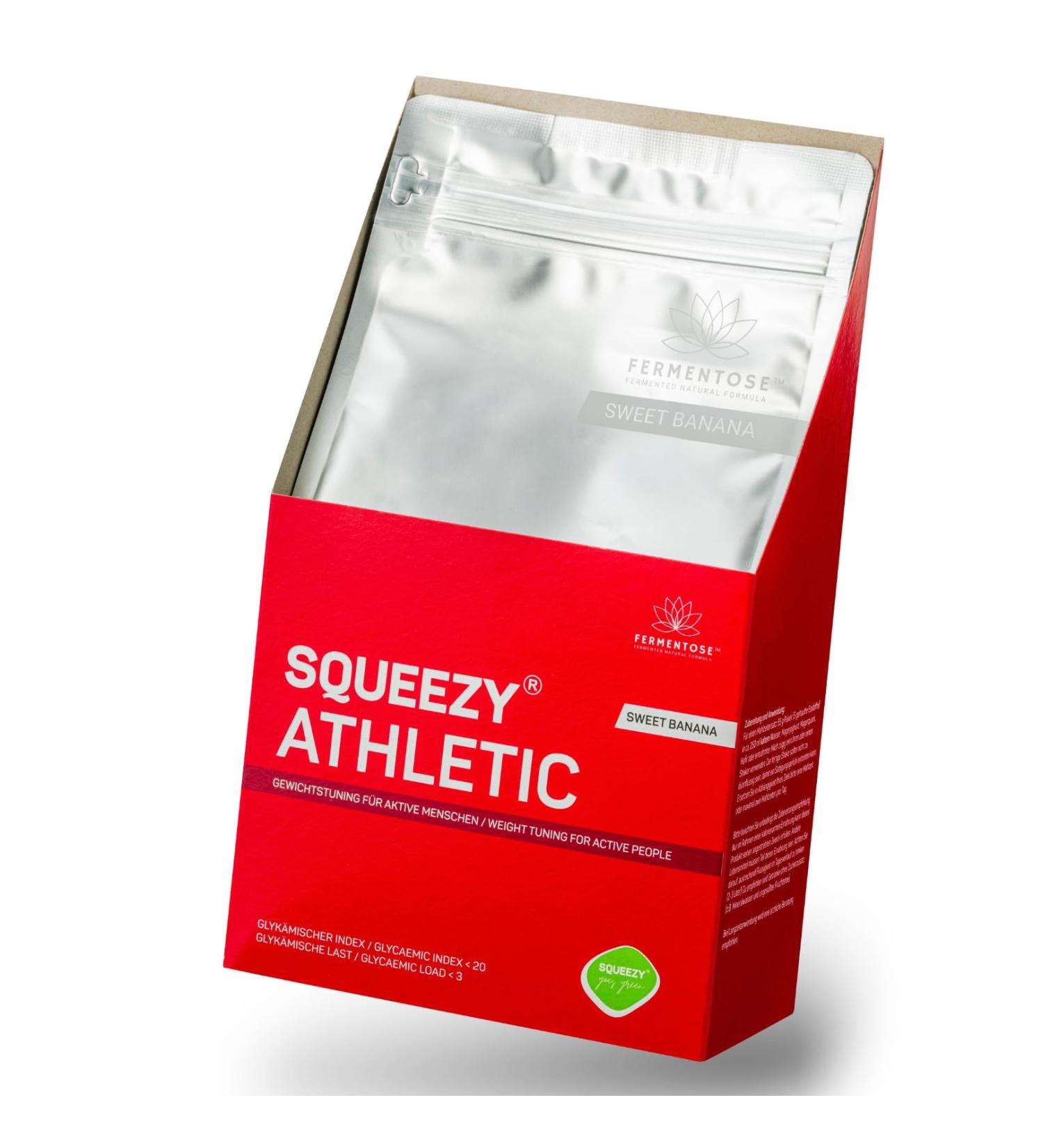 Buy Squeezy Athletic Banana Meal Replacement Slim Shake | 9 Portions | 210 Kcal Each | Ideal for Weight Optimization - 495g (1 Pack) - Buy Online on GoSupps.com