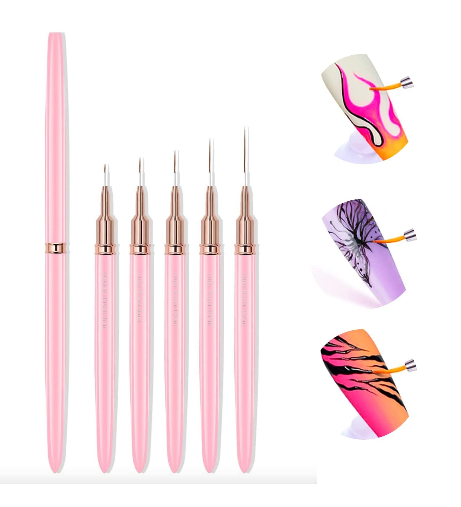 Nail Art Liner Brushes Set - 5Pcs Fine Drawing Tools for Long Lines & Details - Buy Online on GoSupps.com