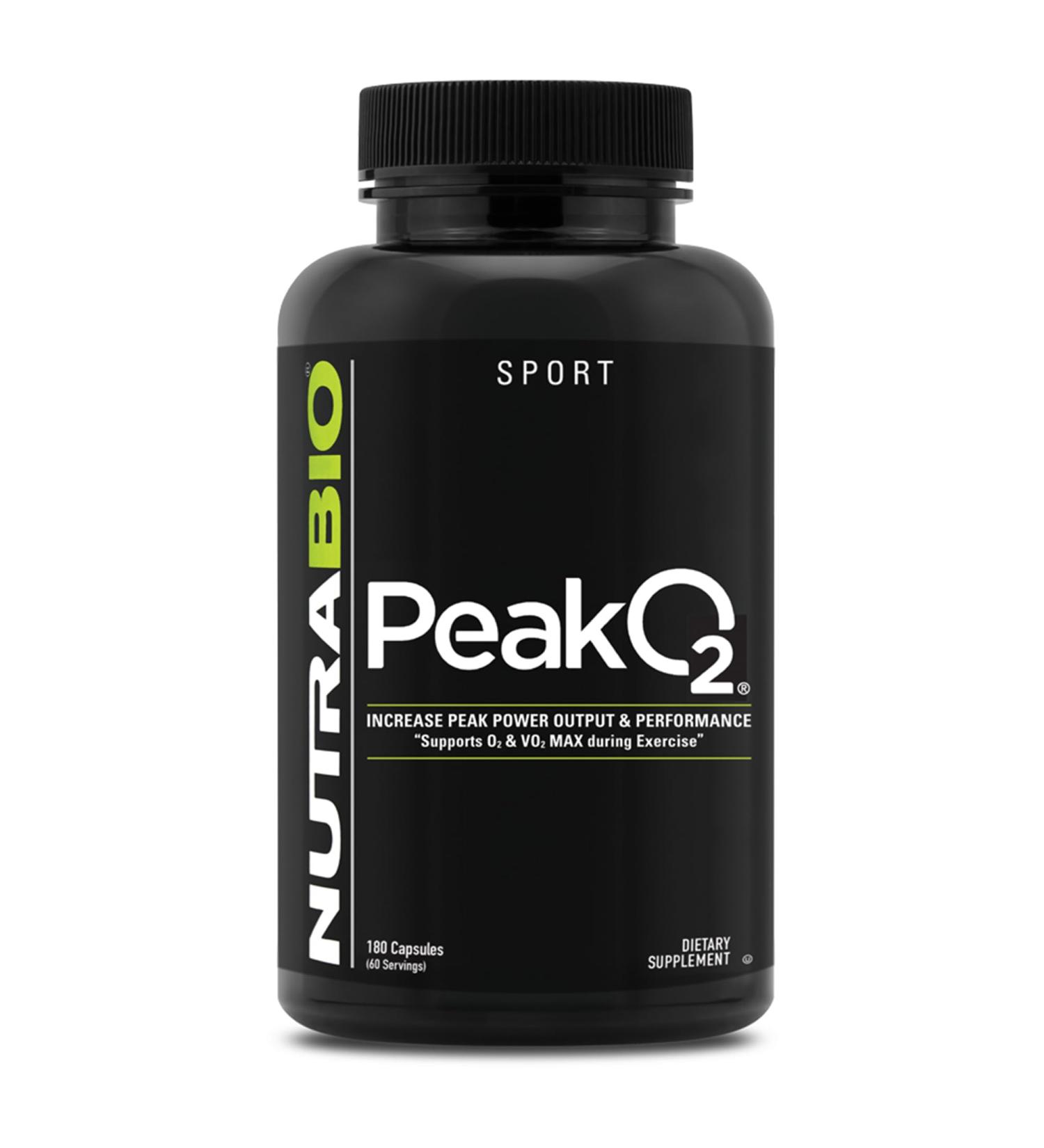 NutraBio PeakO2 Workout Supplement 180 Capsules - Mushroom Blend Supplement to Help Enhance Athletic Performance and Overall Health 60 Servings - Buy Online on GoSupps.com