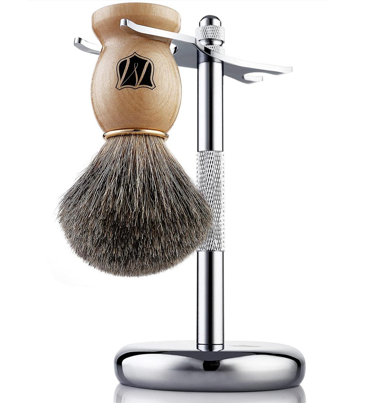 Miusco Premium Dachshaar Razor Brush & Shaving Rack Set | Chrome Holder & Wood Brushes | Compatible with Safety & Cartridge Razors | Luxury Shaving Essentials - Buy Online on GoSupps.com