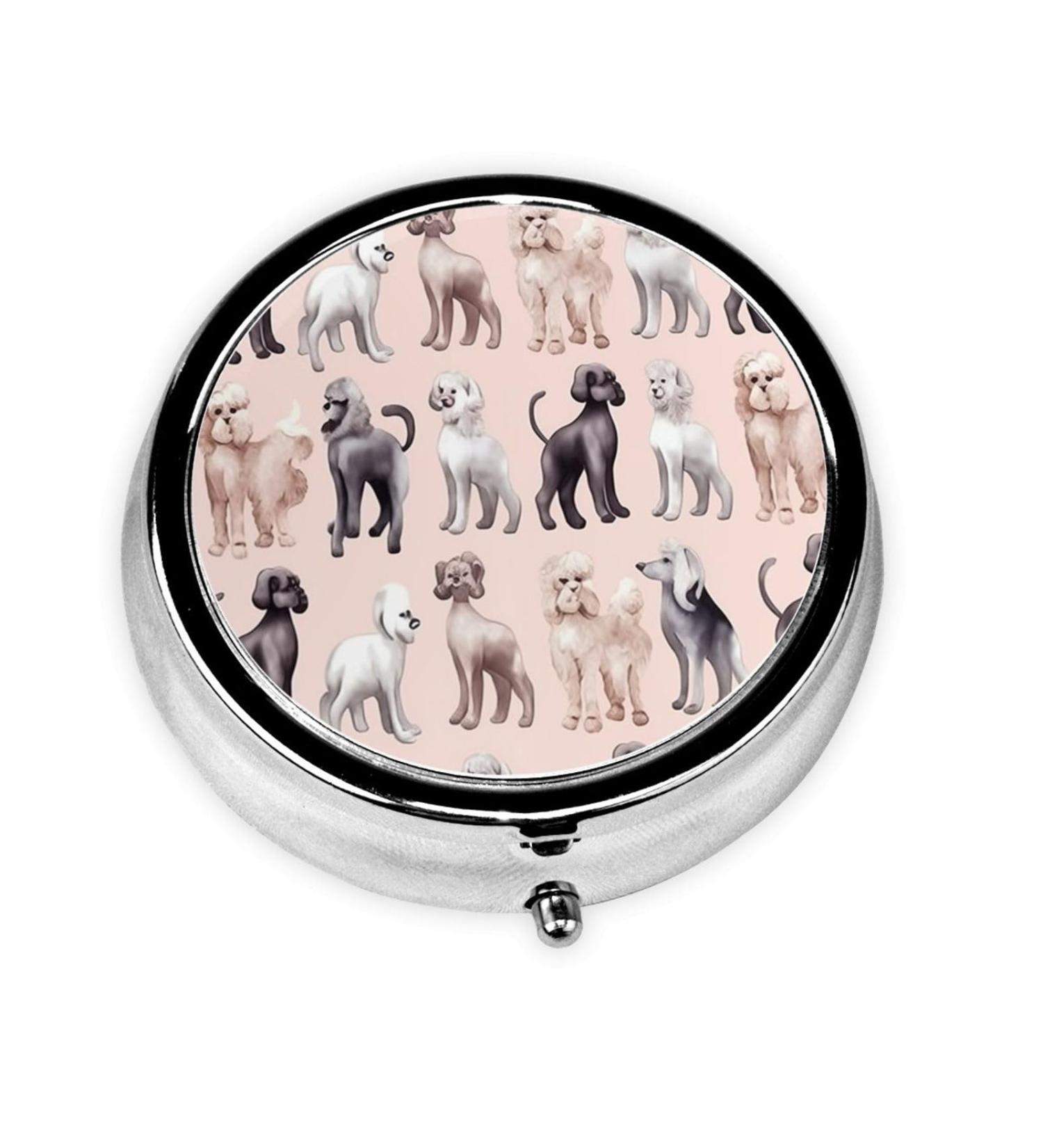 Poodles Dogs Portable Metal Pill Box | Round Mini 3-Compartment | Travel Essential for Small Pills - Buy Online on GoSupps.com