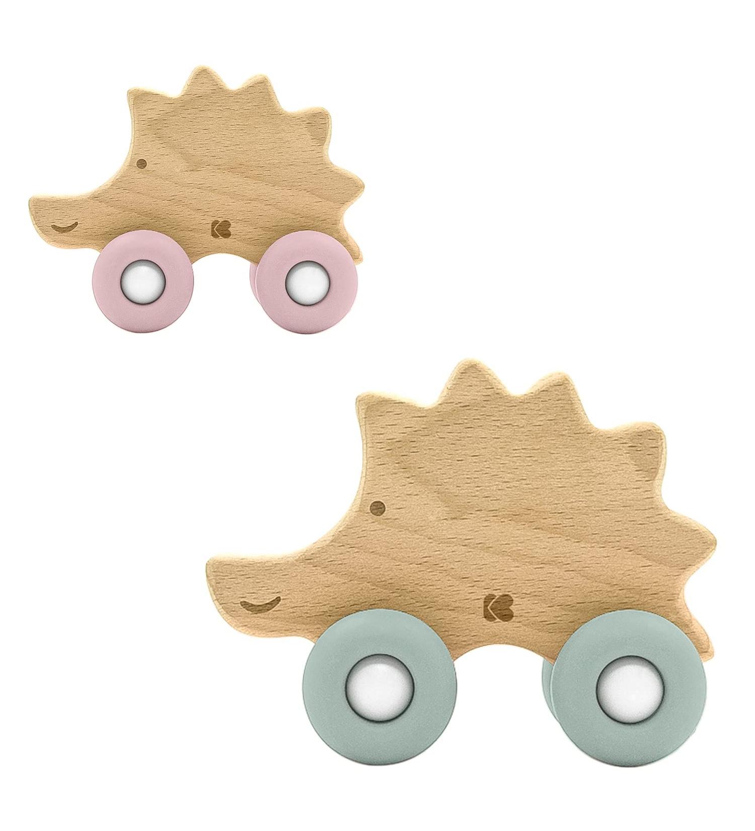 Kikkaboo wooden toy with silicone teether hedgehog beechwood teether soft shape color:green