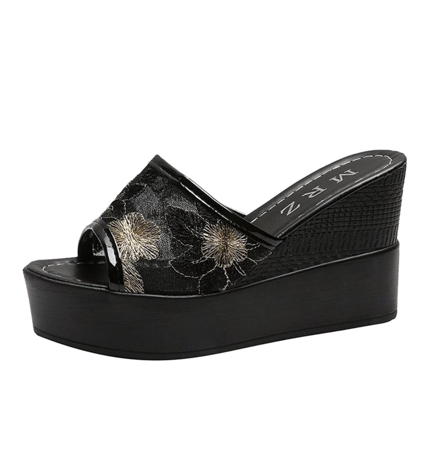 HSYHKDSY Black Wedge Heel Plateaus Sandals for Women - Elegant Glittering Summer Shoes Comfortable & Casual Perfect for Vacation - Size 5 UK - Buy Online on GoSupps.com