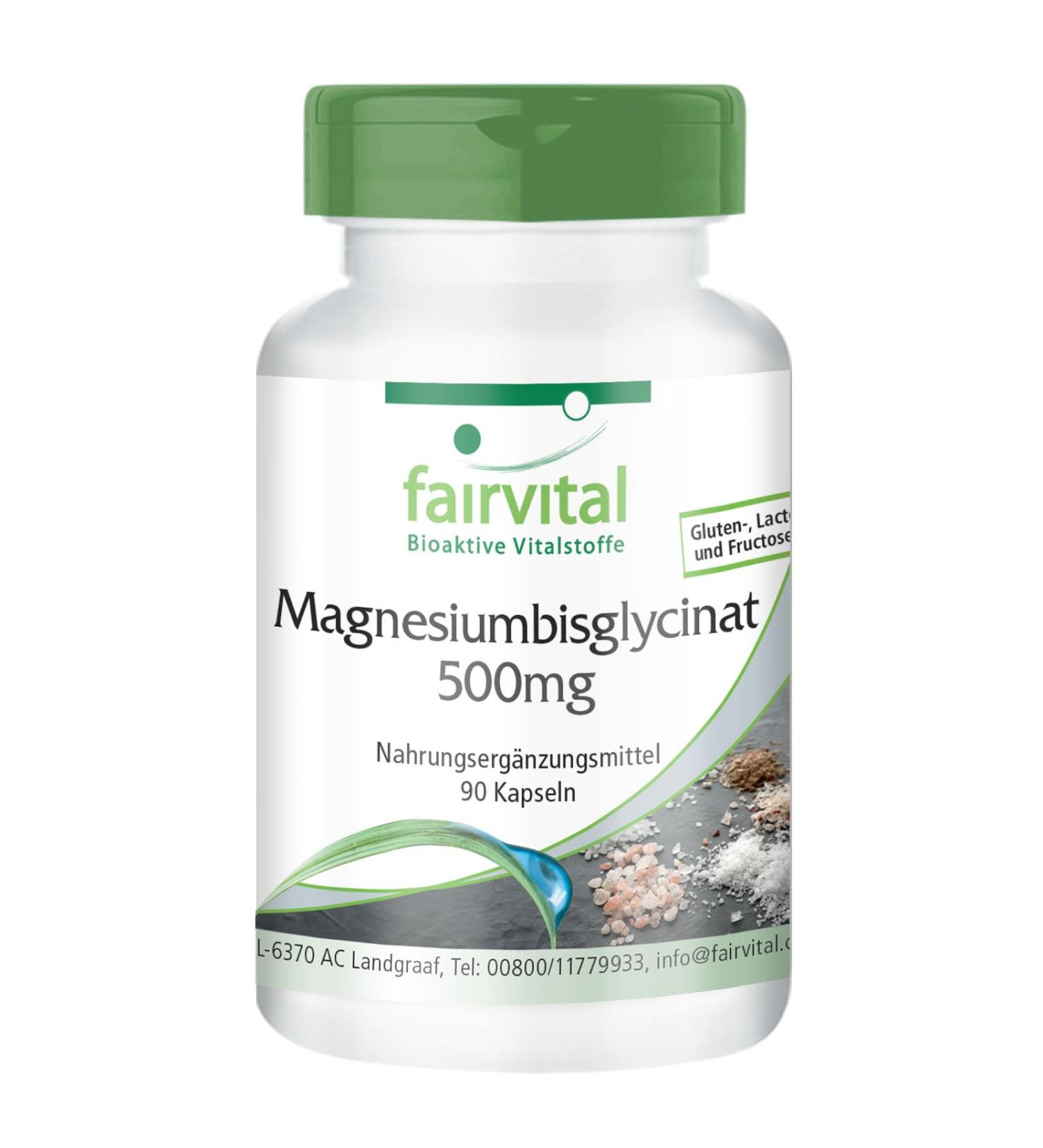 Fairvital | Magnesium bisglycinate 500mg - with 200mg of magnesium per daily dose - 90 capsules - quality controlled and highly dosed - 100% vegan - Made in Germany