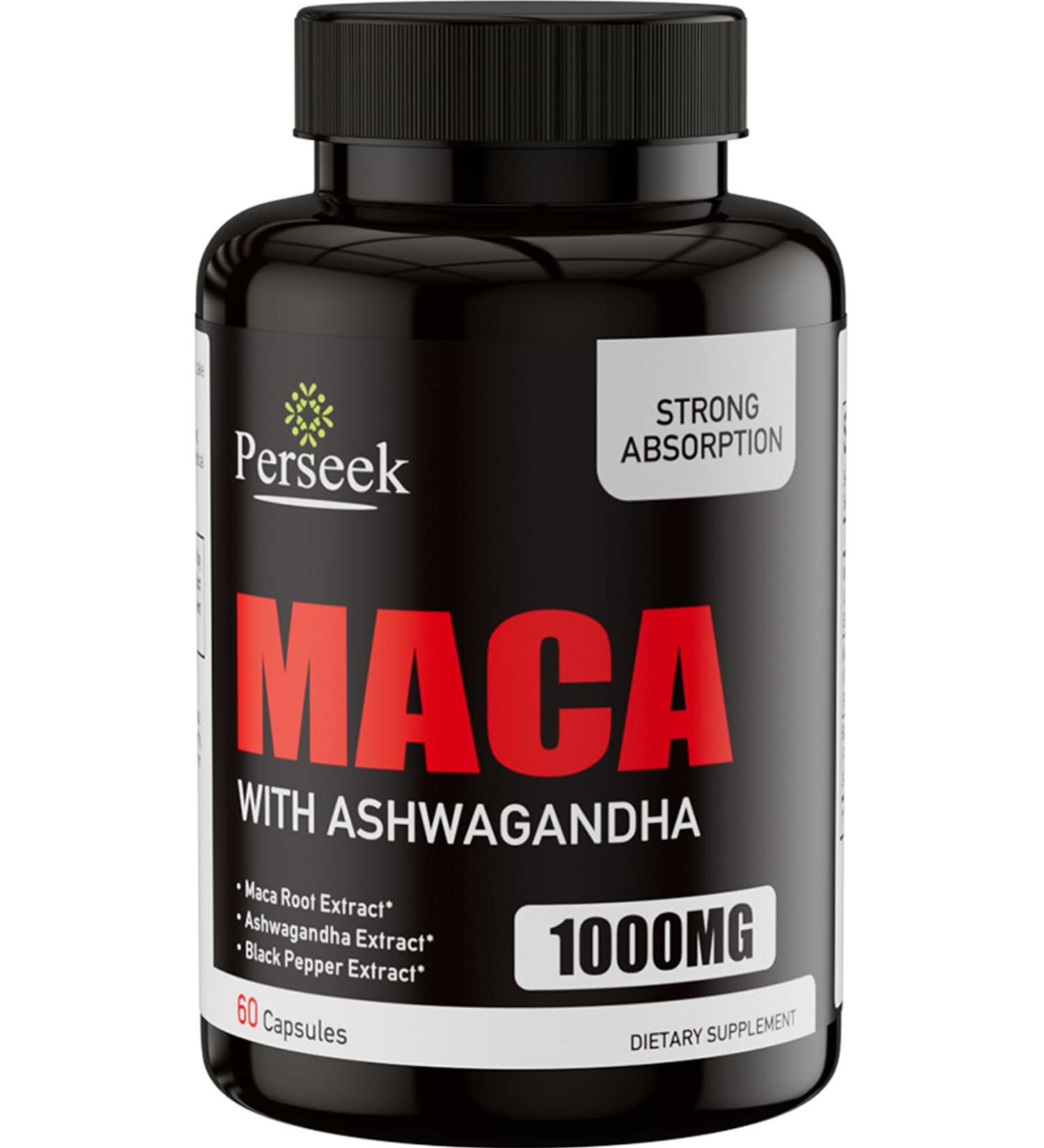 Perseek Maca Root Capsules Maca Root Capsules for Men & Women 1000MG Organic Maca Powder Maca Extract Ashwagandha Extract Black Pepper Extract | Non-GMO and Gluten Free Formula | 60 Count - Buy Online on GoSupps.com
