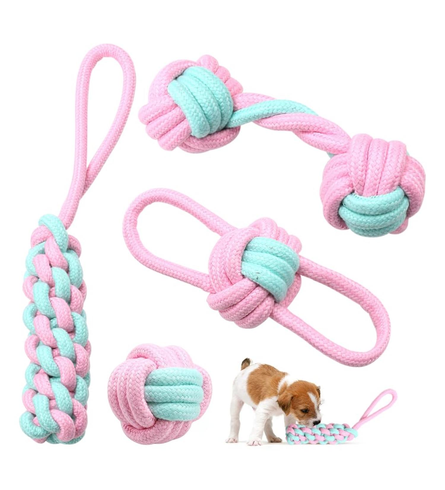 Buy An Verse Dog Toy Rope Set - 4 Durable Interactive Toys for Small & Medium Puppies | Natural Cotton Pink - Buy Online on GoSupps.com