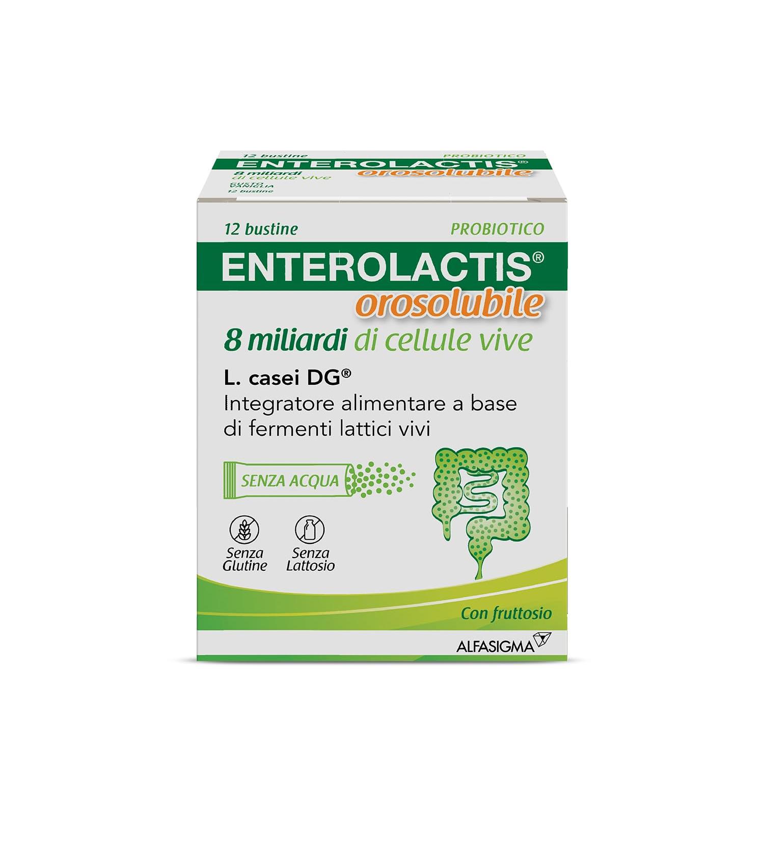  ENTEROLACTIS ENTEROLACTIS Orosoluble Food Supplement with Vivi L. Casei DG Lactic Acid Bacteria 8 Billion Live Cells With Fructose Gluten and Lactose Free 12 Orosoluble Sachets Vanilla Flavor - Buy Online on GoSupps.com
