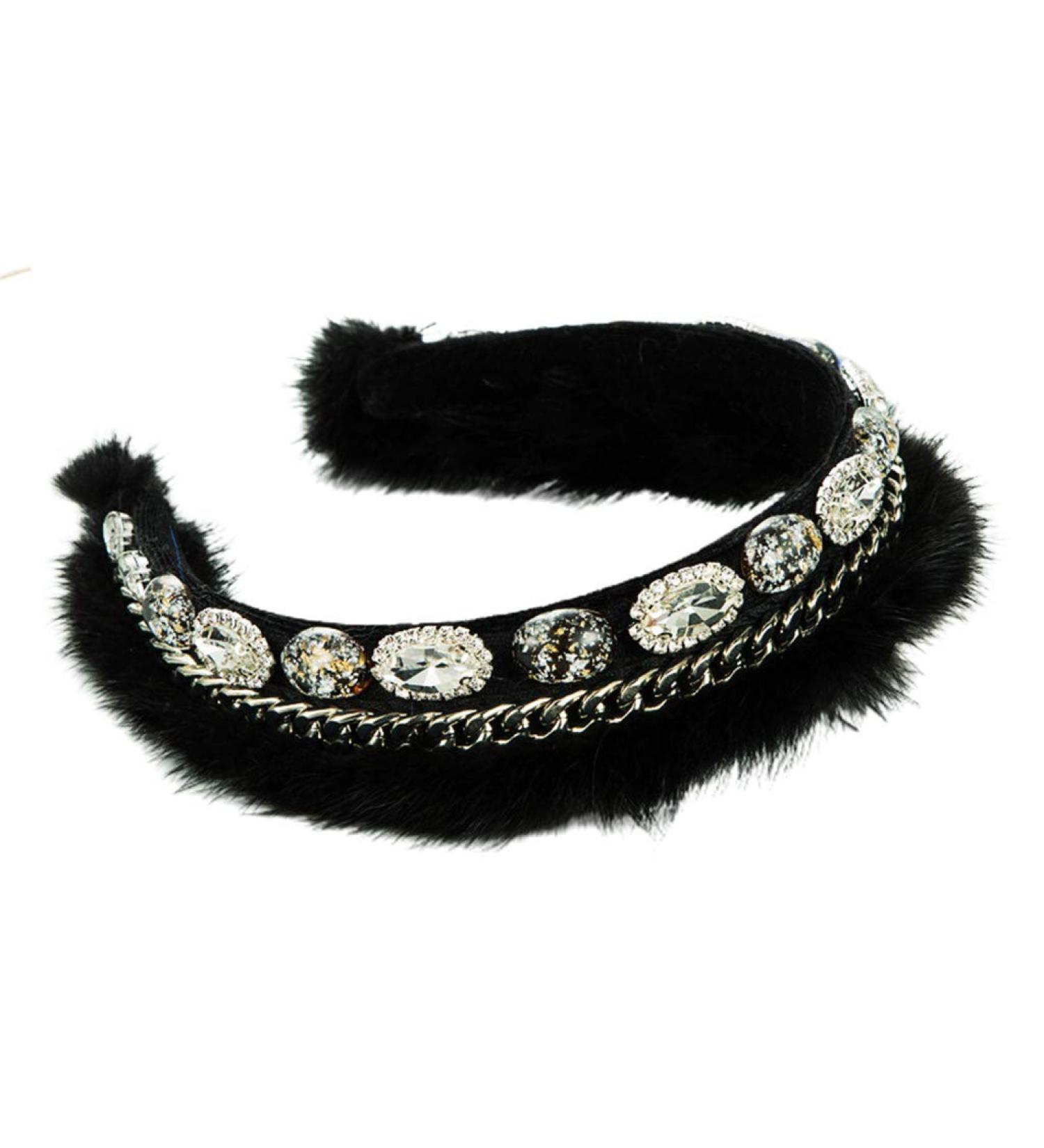 amangul Women Furry Plush Headband Prom Hair Hoop Crystal Chain Bandana - Buy Online on GoSupps.com