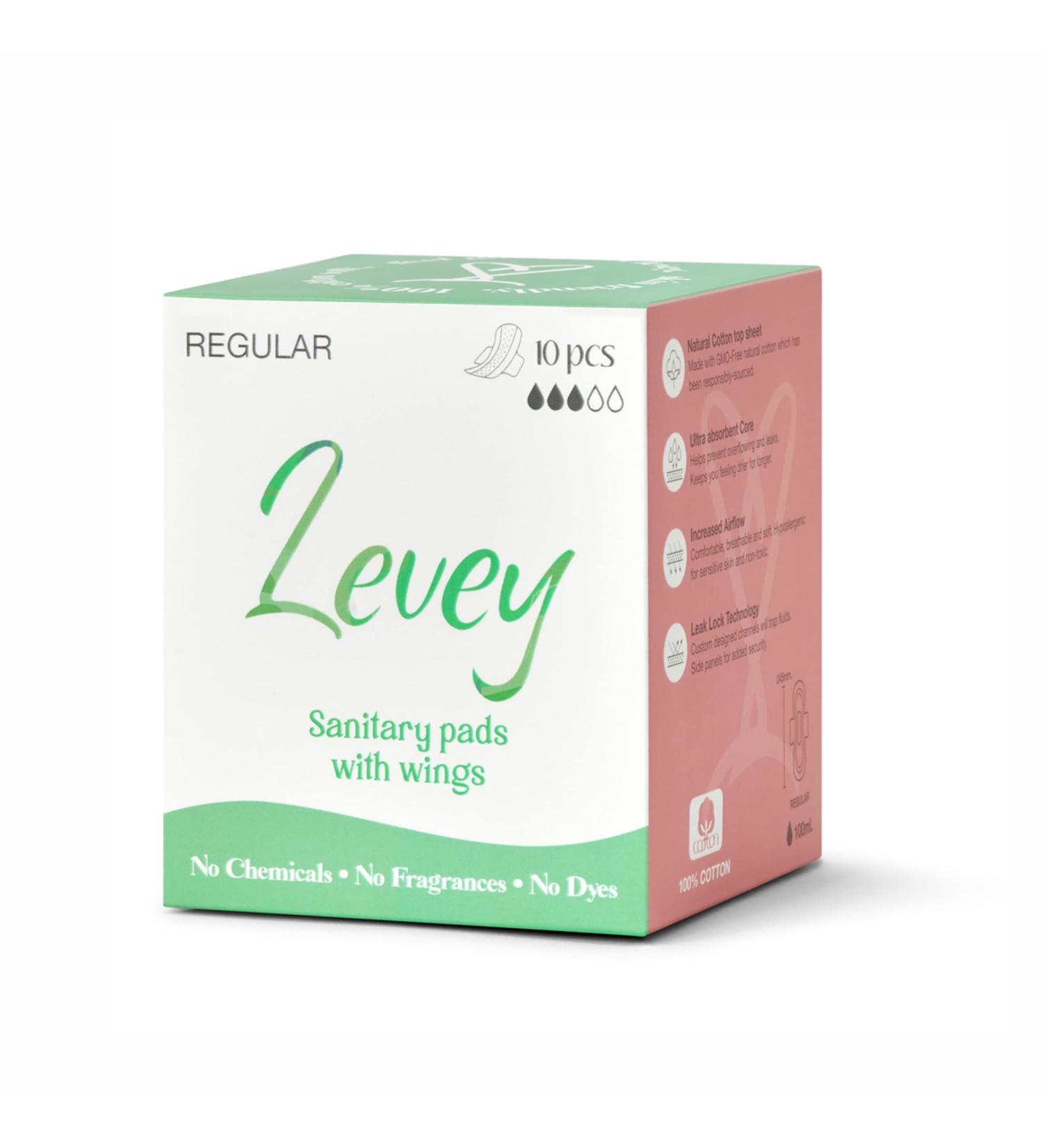 Levey Organic Cotton Thin Day Sanitary Towels with Wings - 10 Count Pack, 245mm Size - Buy Online on GoSupps.com