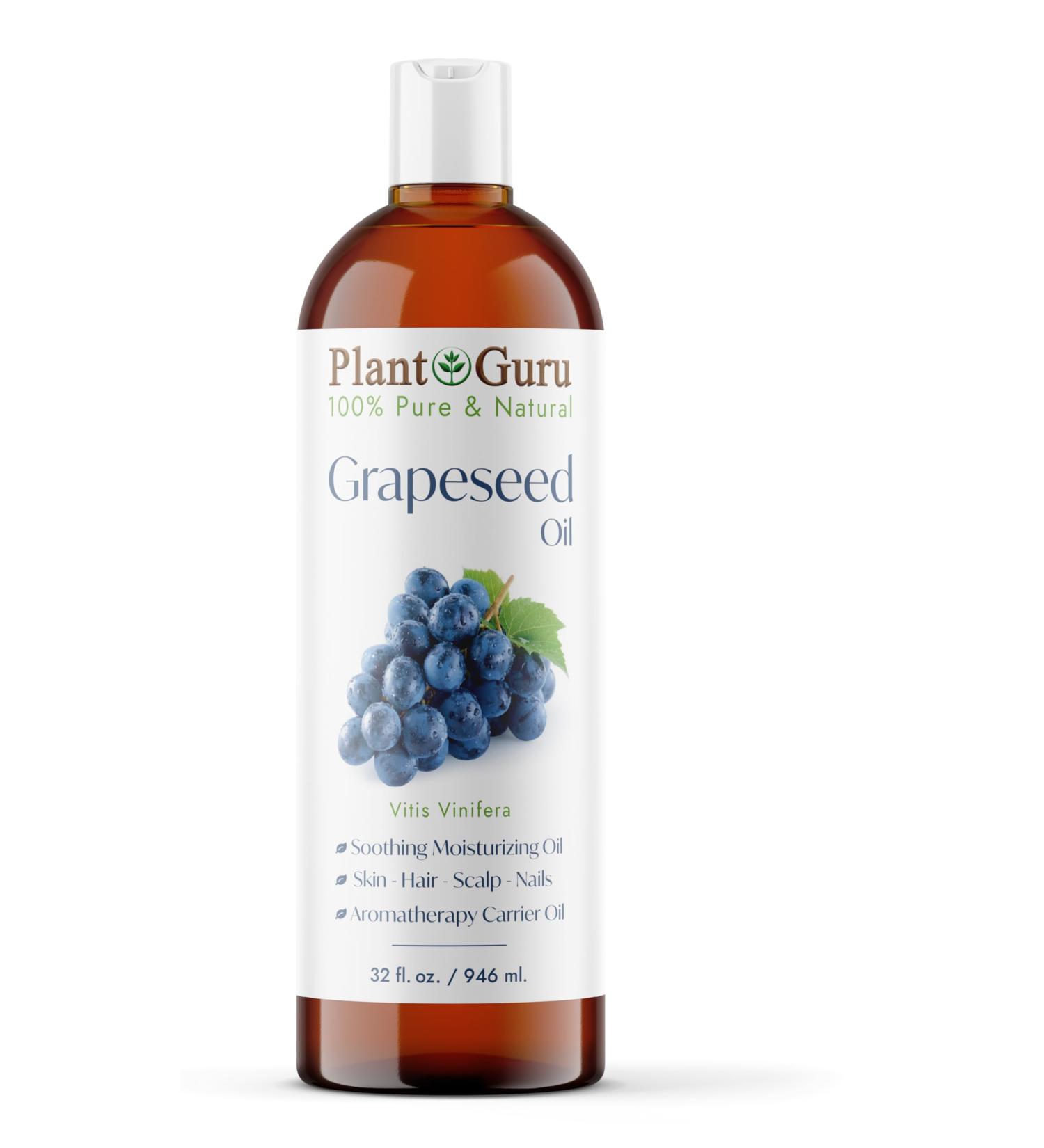 Plant Guru Grapeseed Oil 32 oz. Cold Pressed 100% Pure Natural Carrier For Skin Body Face and Hair Growth Moisturizer. Great For Creams Lotions Lip balm and Soap Making. - Buy Online on GoSupps.com