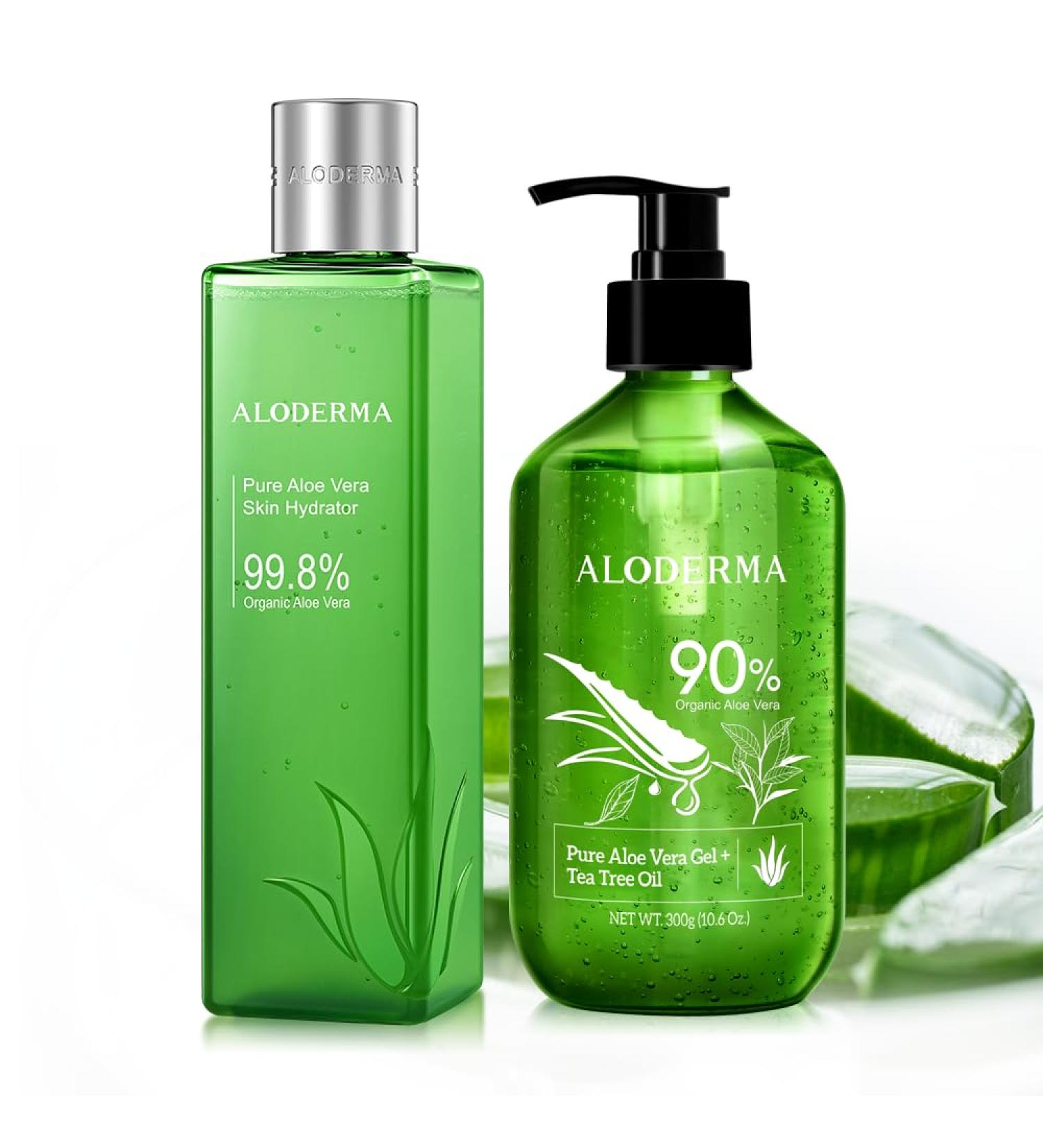 All Purpose Aloe Vera Gel Set - 2 Pieces - Skin Hydrator 300g Aloe Vera Gel + Tea Tree Oil - Buy Online on GoSupps.com