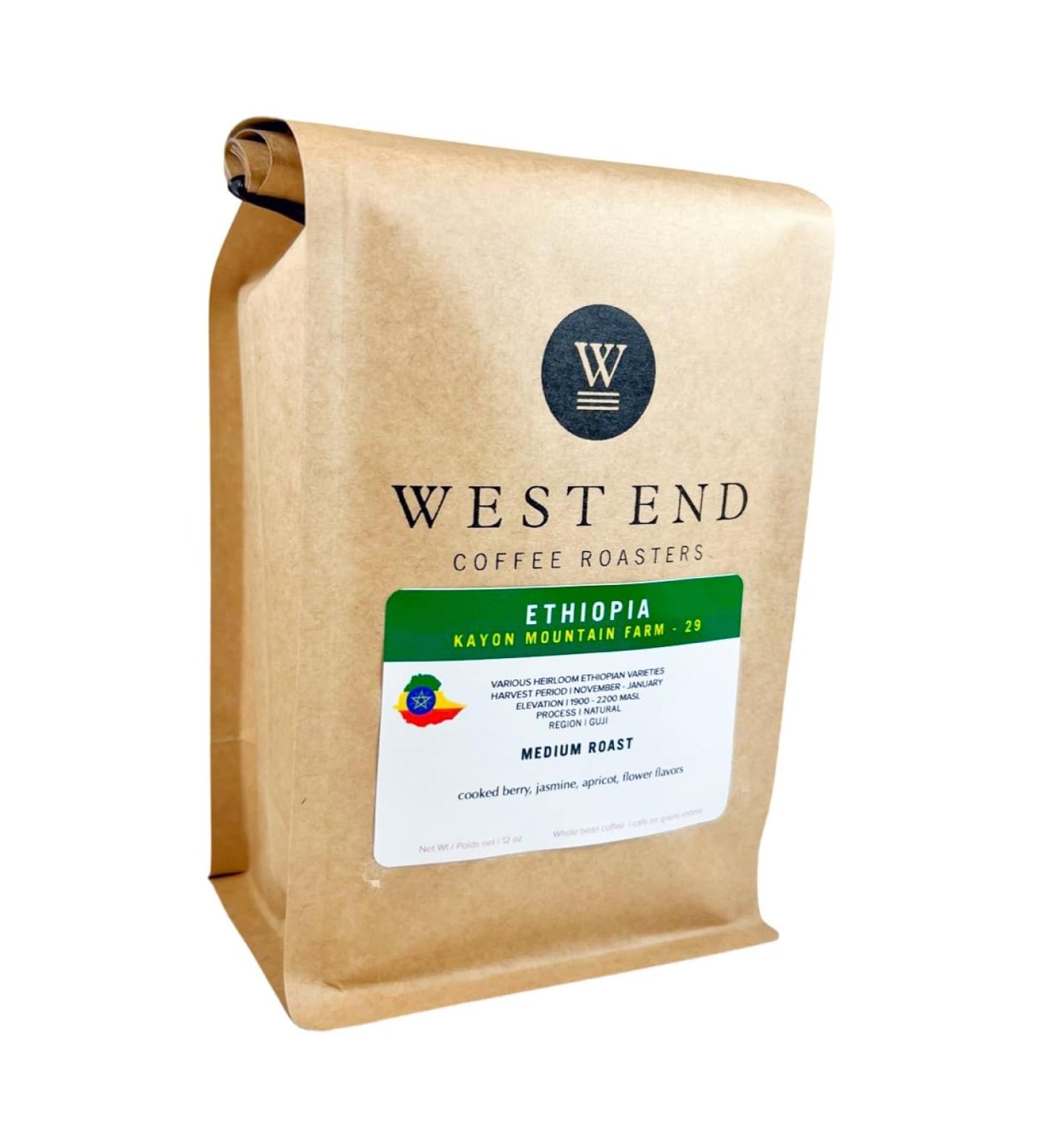 West End Coffee Roasters Ethiopia Organic Guji Kayon Mountain Farm - 29 Top Grade Single Origin Medium Roast Whole Bean (12oz/340.2g x 3) Ethiopia Organic Guji 29 - med roast 113.33 g (Pack of 3) - Buy Online on GoSupps.com