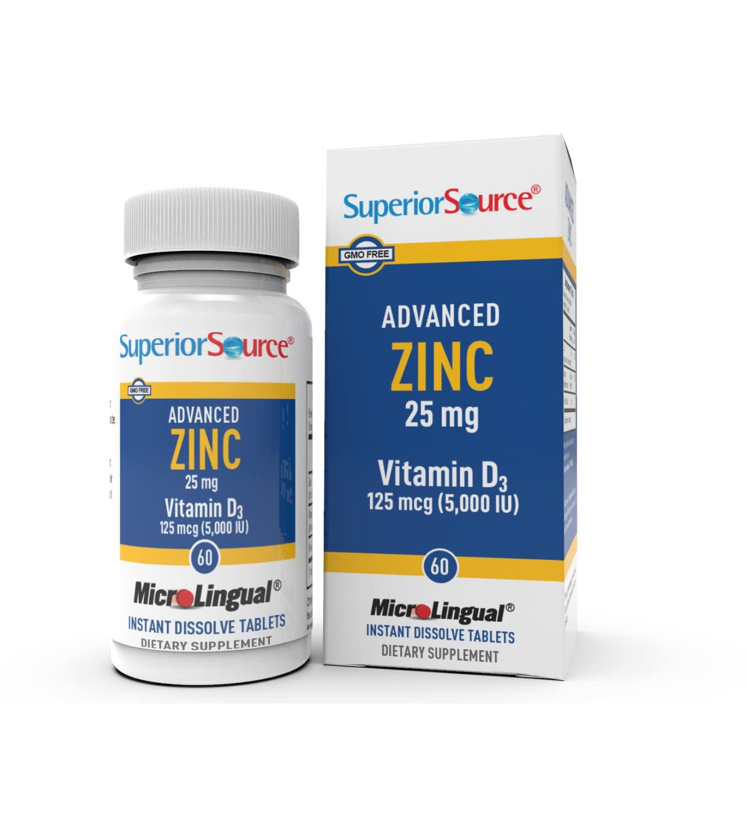 Superior Source Zinc & D3 25mg/5000IU Sublingual Tablets 60 Ct - Healthy Immune System Support, Non-GMO - Buy Online on GoSupps.com