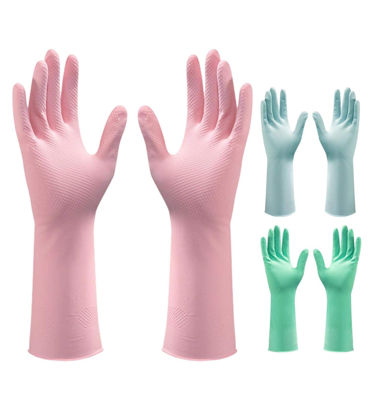 nerhemg Tough Rubber Gloves Laundry Set of 3 Pairs Kitchen Cleaning Puncture-proof Long Elastic Cuff Design Skin-friendly Small 3pcs - Buy Online on GoSupps.com