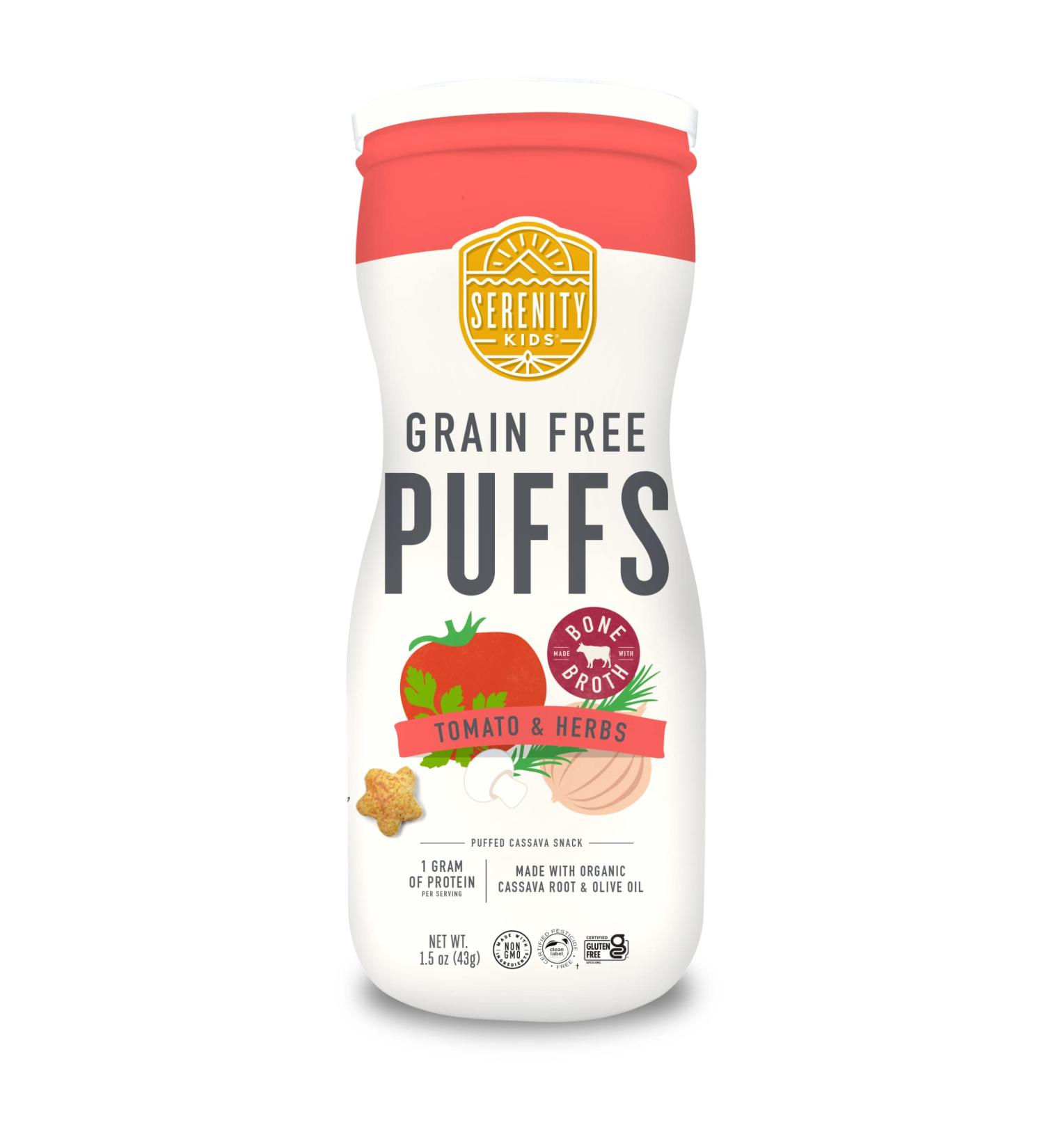Serenity Kids Grain Free Puffs - Tomato & Mushroom 1.5 oz | Healthy Snack for Kids - Buy Online on GoSupps.com