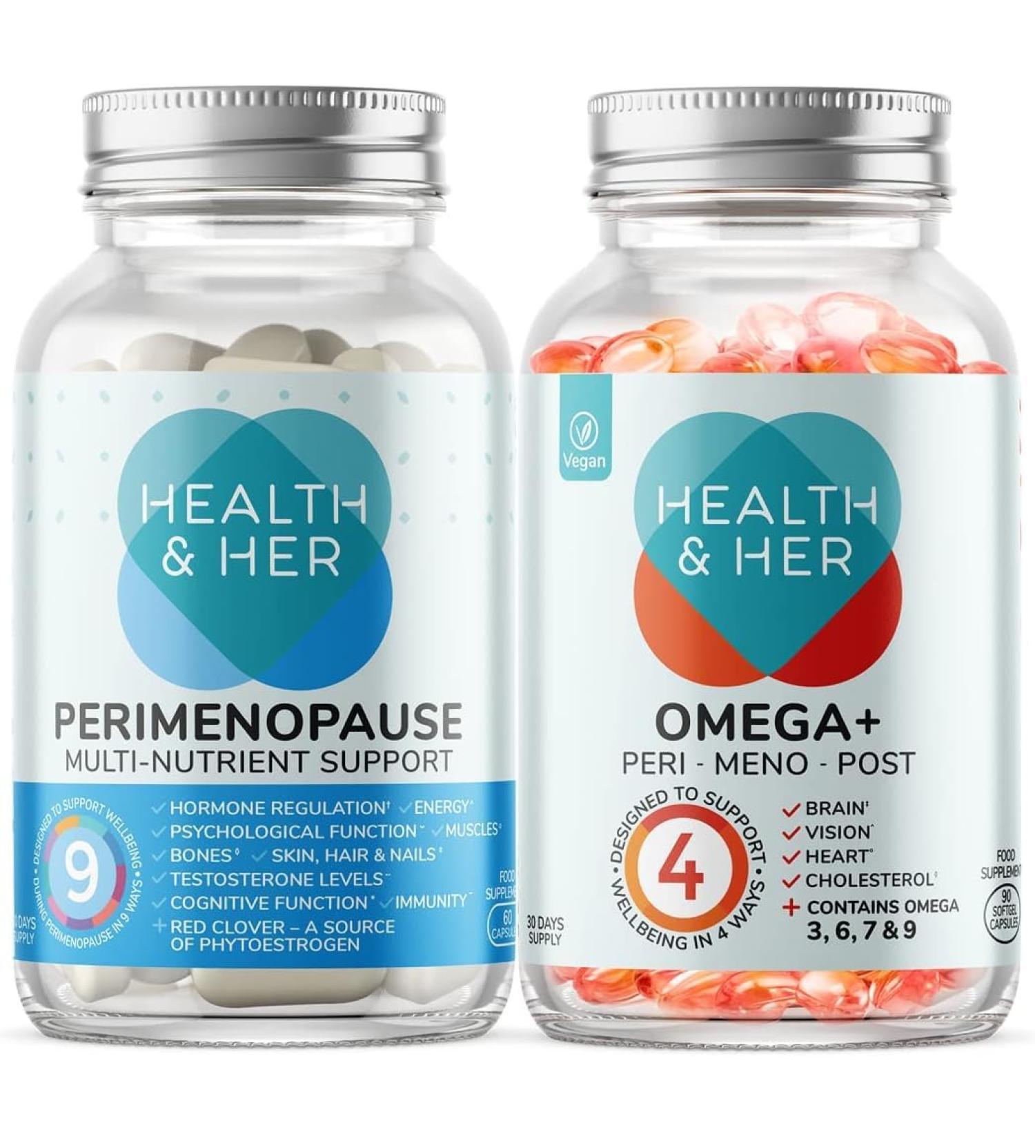 Health & Her Perimenopause Multi-Nutrient Support & Vegan Omega+ Bundle - Vital Perimenopause Support - 1 Month Supply - Buy Online on GoSupps.com
