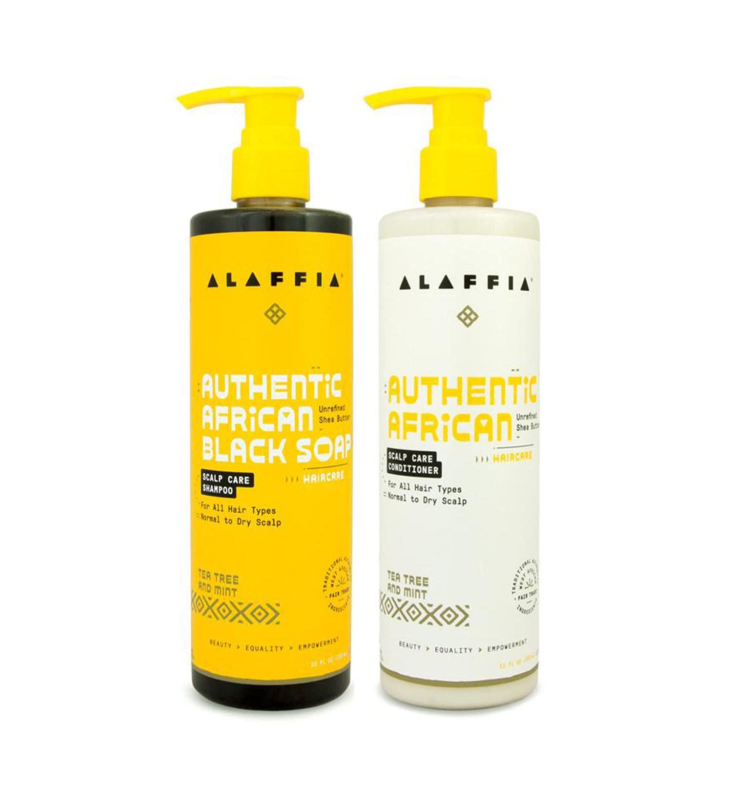 Alaffia African Black Soap Scalp Care Shampoo & Conditioner - Nourishing Shea Butter & Neem Oil for All Hair Types - Tea Tree & Mint - 12 Fl Oz Each - Buy Online on GoSupps.com