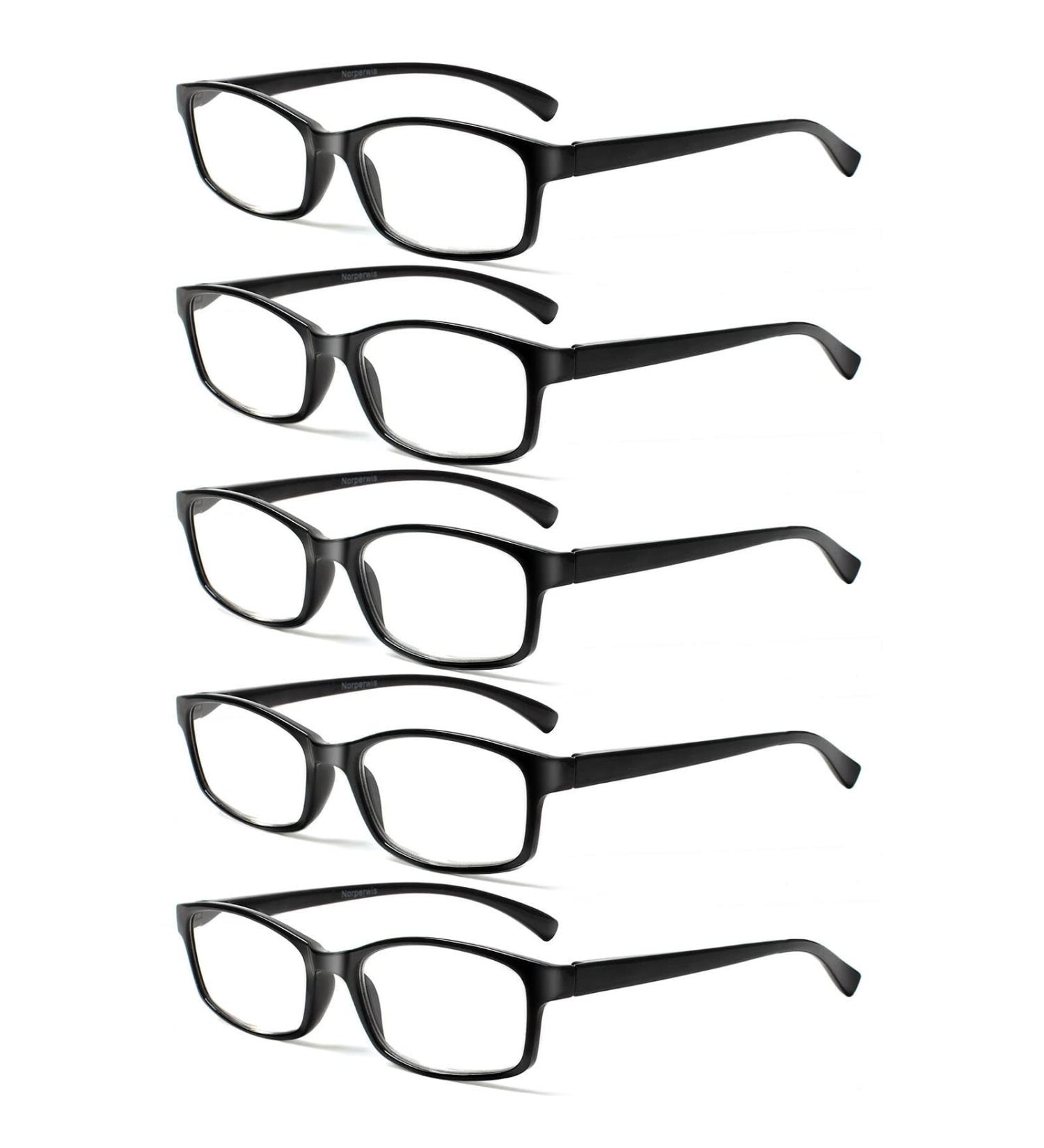 Kerecsen 5 Pack Reading Glasses for Men & Women - High-Quality Spring Hinges Comfortable Rectangular Design Super Reading Aid (5 Black 1.25) - Buy Online on GoSupps.com