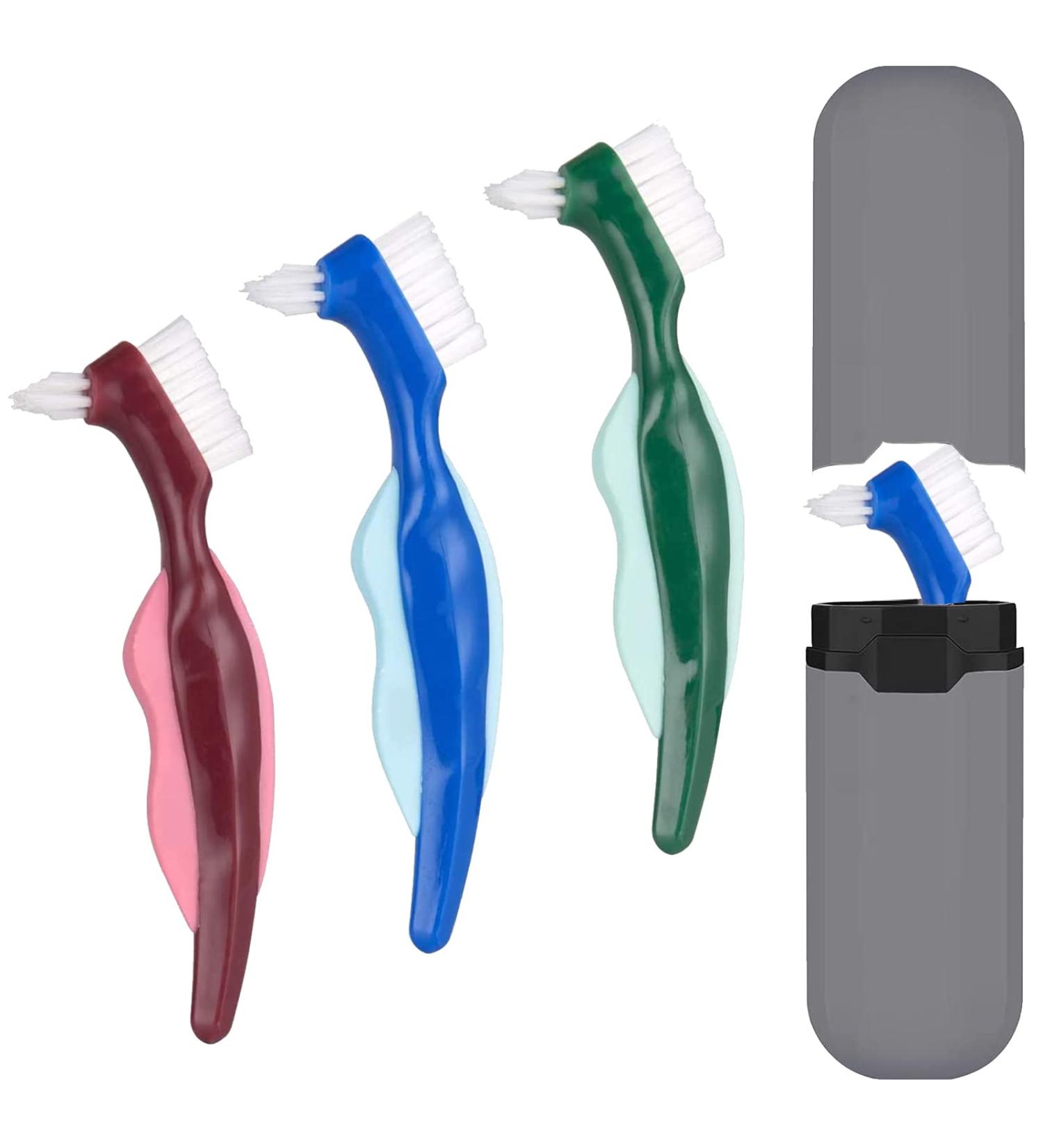 3-Piece Prosthesis Brush Set | Oral Care Tools for Effective Plaque Removal | Hard Double-Sided Brushes with Portable Bag | Available in 3 Colors - Buy Online on GoSupps.com