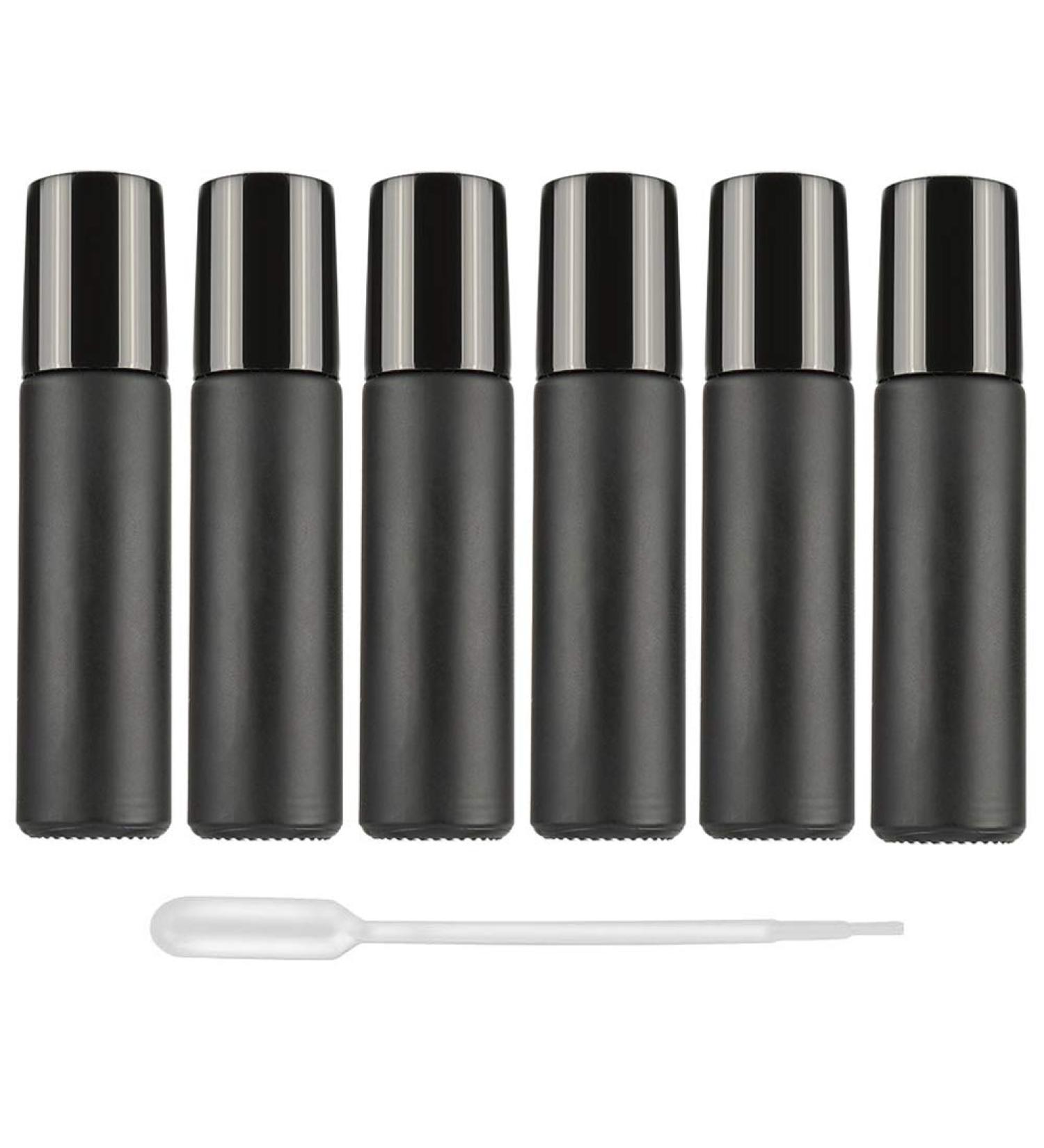 6Pcs 10ml Black Glass Roller Bottles with Metal Roller Ball - for Essential Oils, Aromatherapy, Perfume - Includes Dropper - Buy Online on GoSupps.com