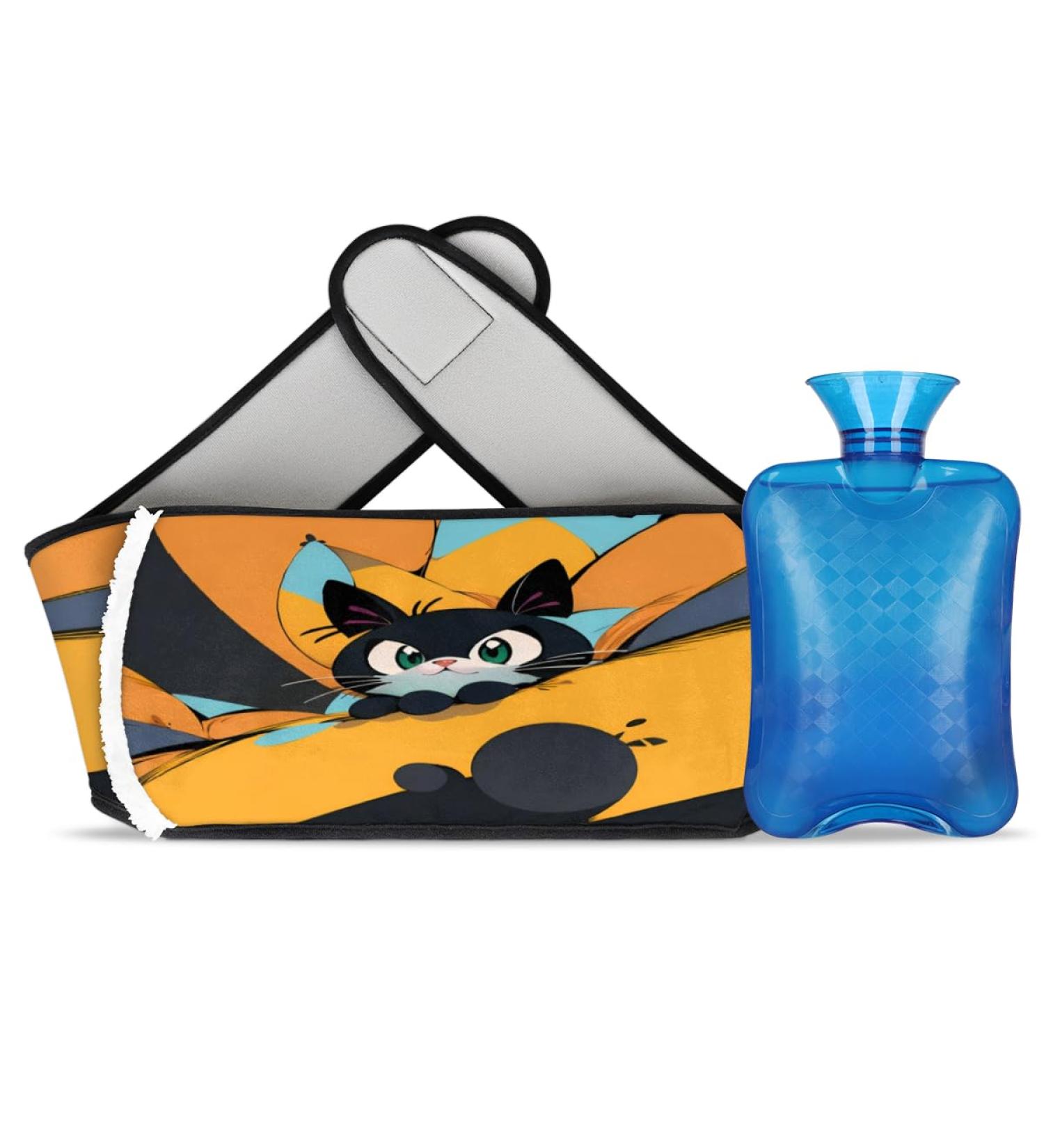 Cat Hot Water Bottle with Soft Waist Cover | Warm Water Bag for Hand Shoulder Legs Back & Neck - International Shipping - Buy Online on GoSupps.com