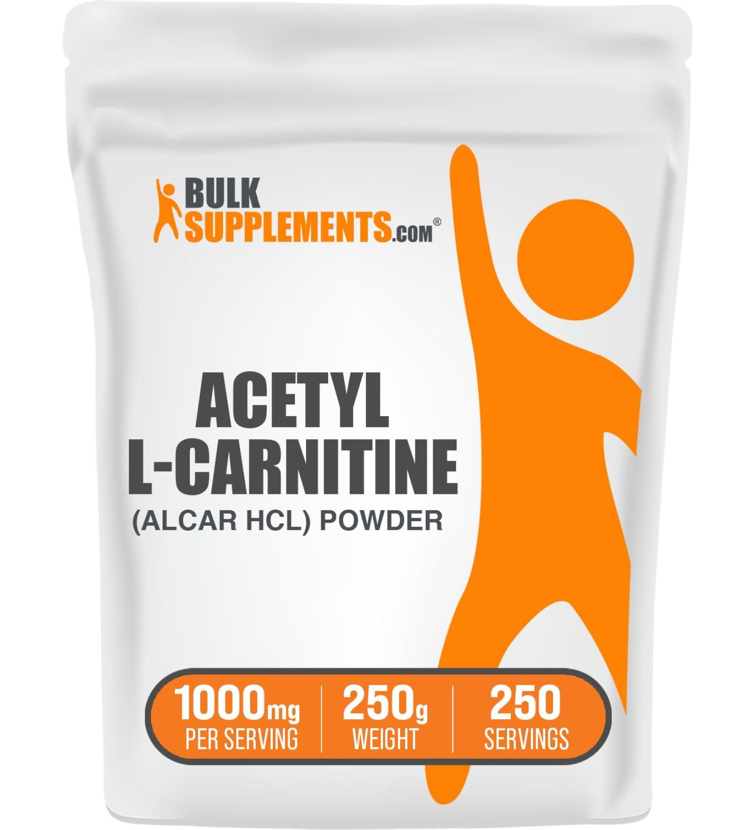 BulkSupplements Acetyl L-Carnitine Powder 1500mg - Gluten Free ALCAR Supplement - 250g (166 Servings) - International Shipping - Buy Online on GoSupps.com