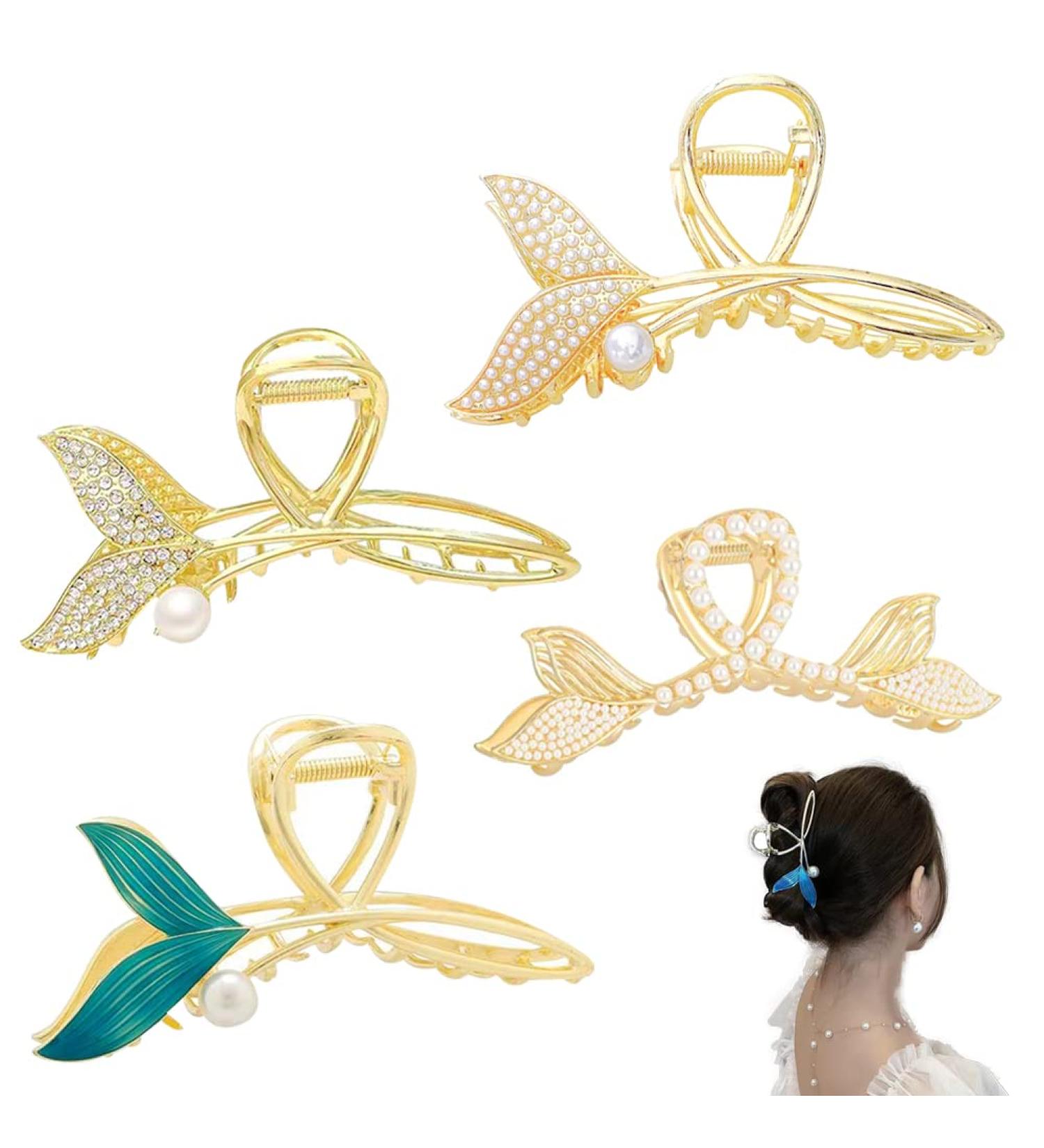 4 Pcs Pearl Fish Tail Hair Claw - Large Metal Clips for Thick Hair | Hair Styling Accessories for Women - Buy Online on GoSupps.com