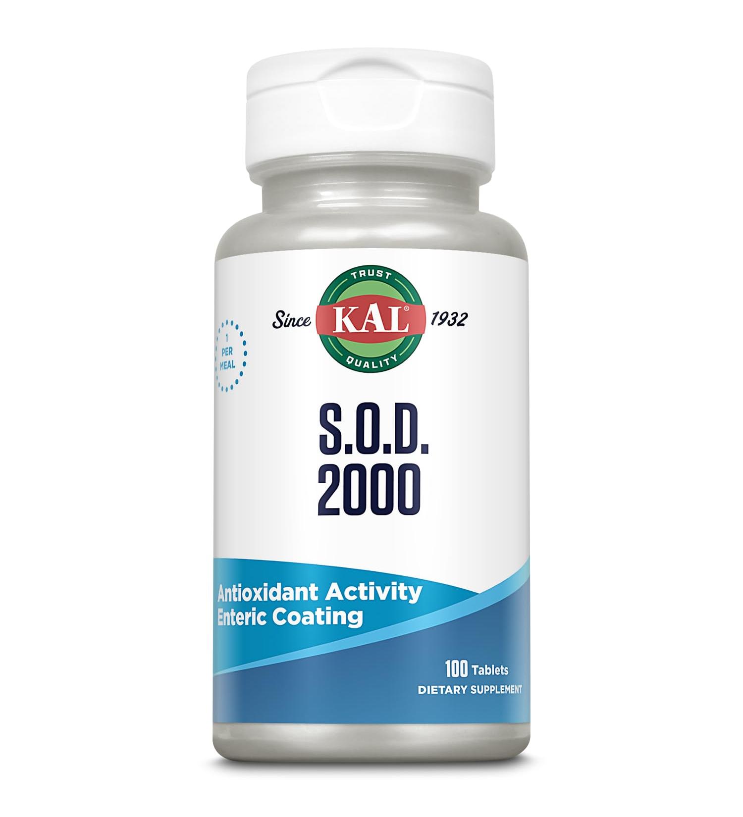 KAL S.O.D. 2000 Antioxidant Supplement - Beef Liver Source - Enteric Coated for Maximum Assimilation - Lab Verified - GMP Facility - 60 Day Guarantee - 100 Servings 100 Tablets - Buy Online on GoSupps.com