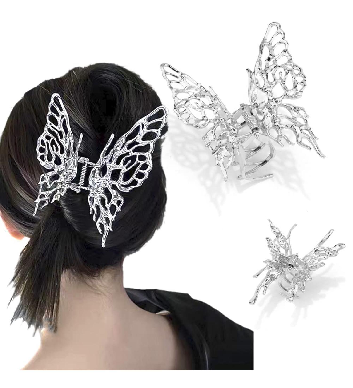 Canitor Butterfly Hair Clips - Silver Claw Clips 2Pcs Y2K Accessories for Women - Moving Butterfly Style - Buy Online on GoSupps.com