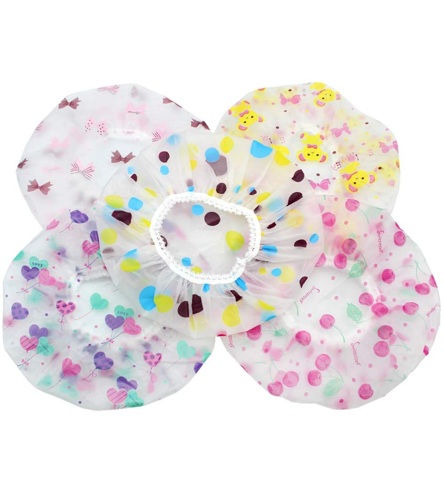 Dylan-EU 5 Pieces Cute Cartoon Waterproof Shower Caps for Women - Elastic & Stylish | International Shipping - Buy Online on GoSupps.com
